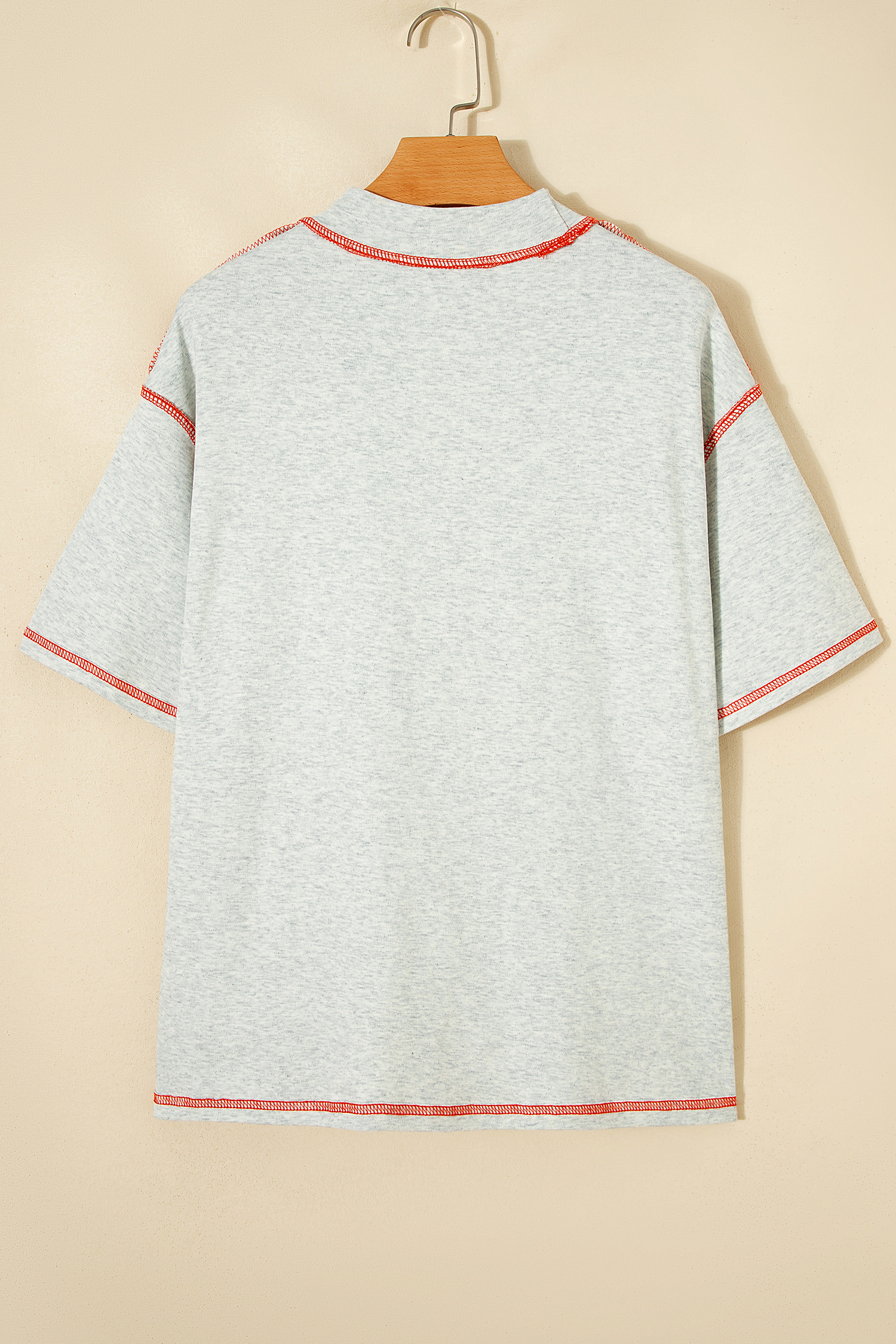 Light Grey Reversible Contrast-Stitched T-Shirt view 8