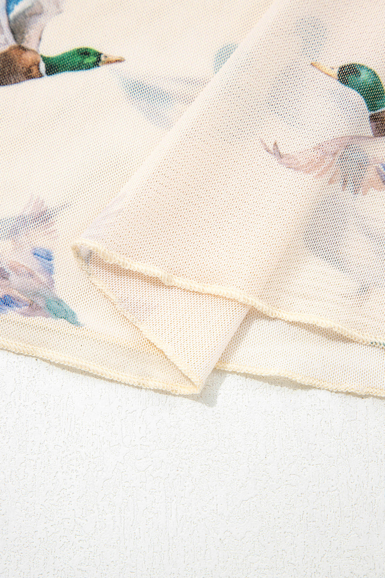 Beige Mallard Sheer Mesh Short Sleeve Top