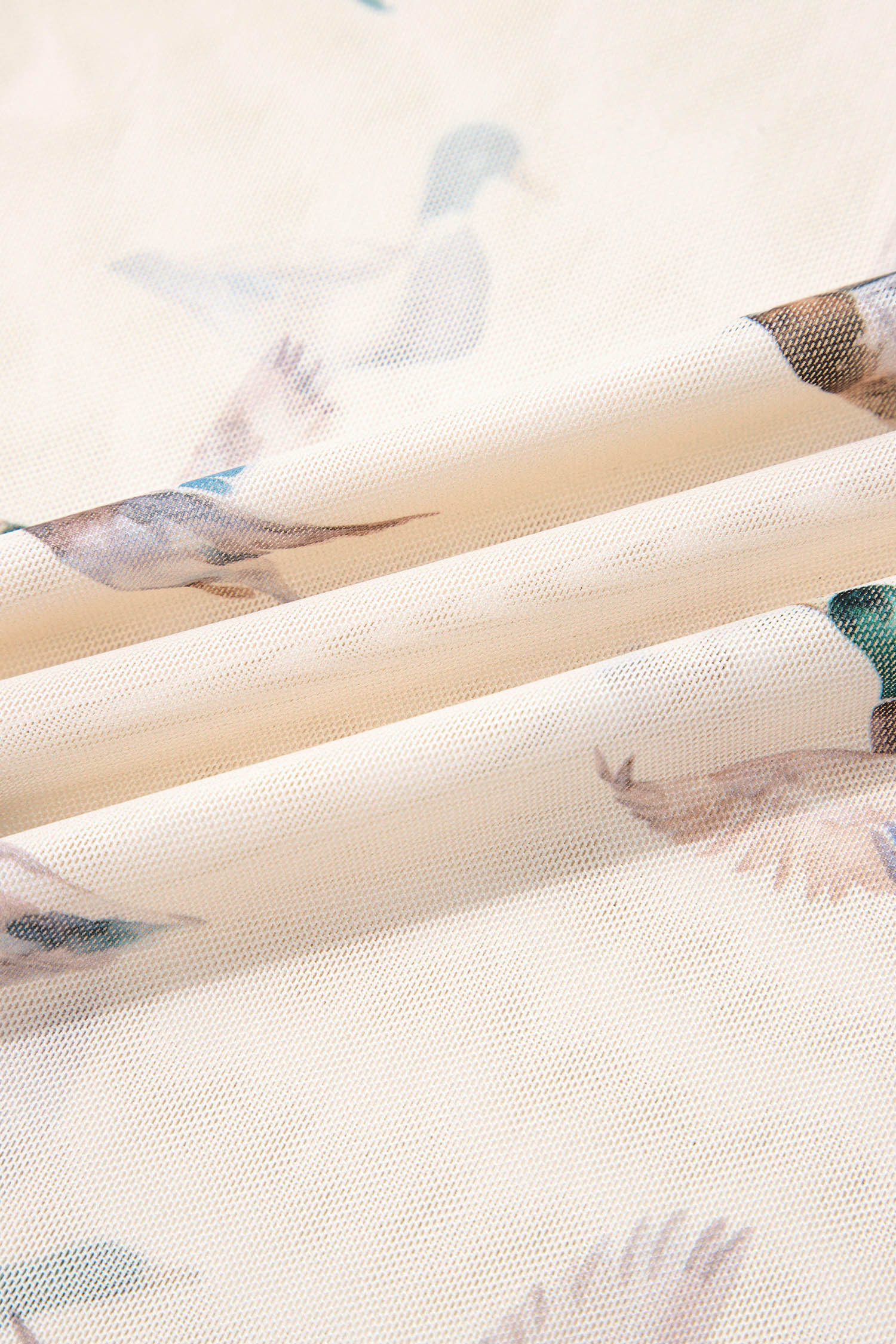 Beige Mallard Sheer Mesh Short Sleeve Top