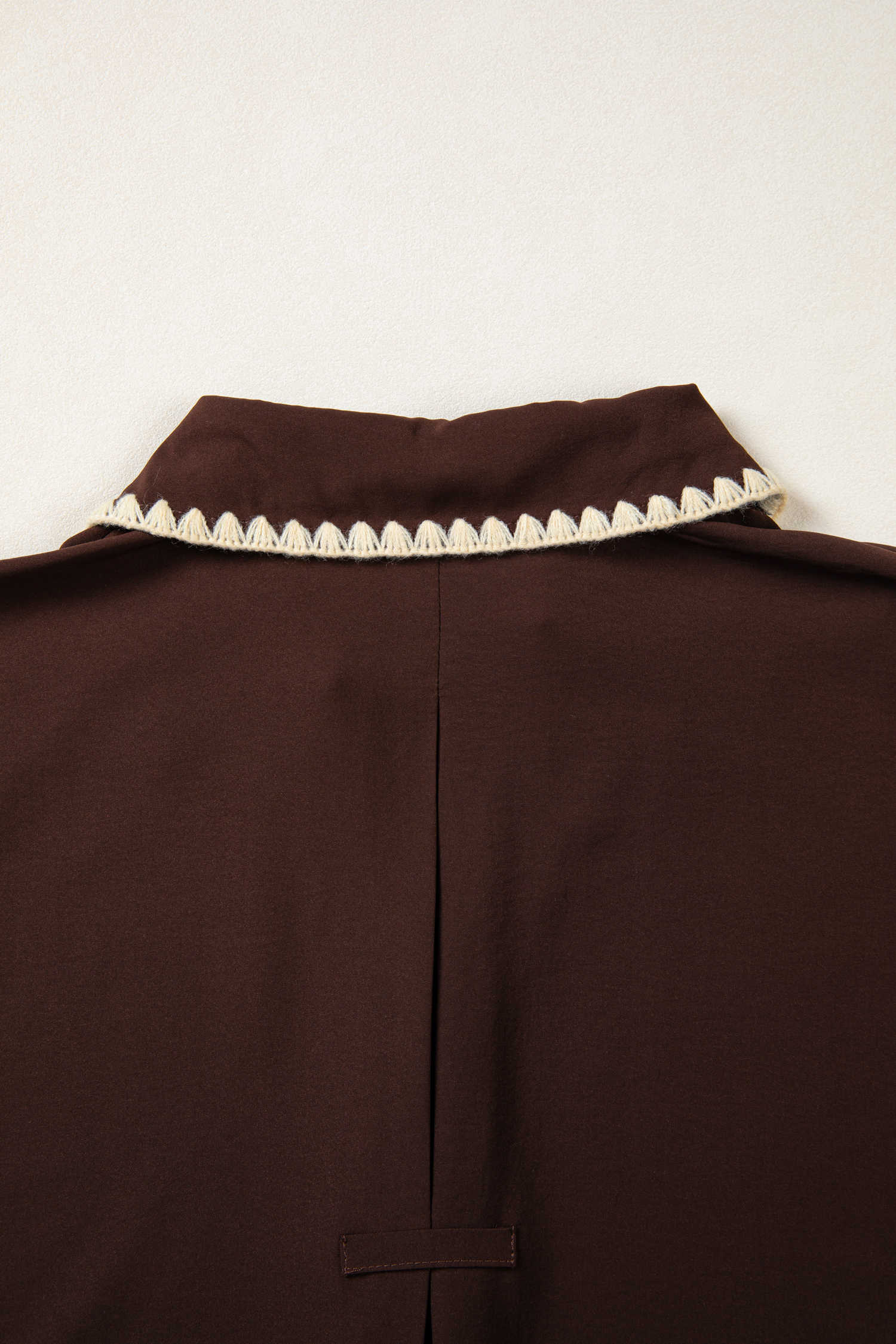 Coffee Shirt Collar Contrast Trim Button V Neck Short Sleeve Blouse view 8