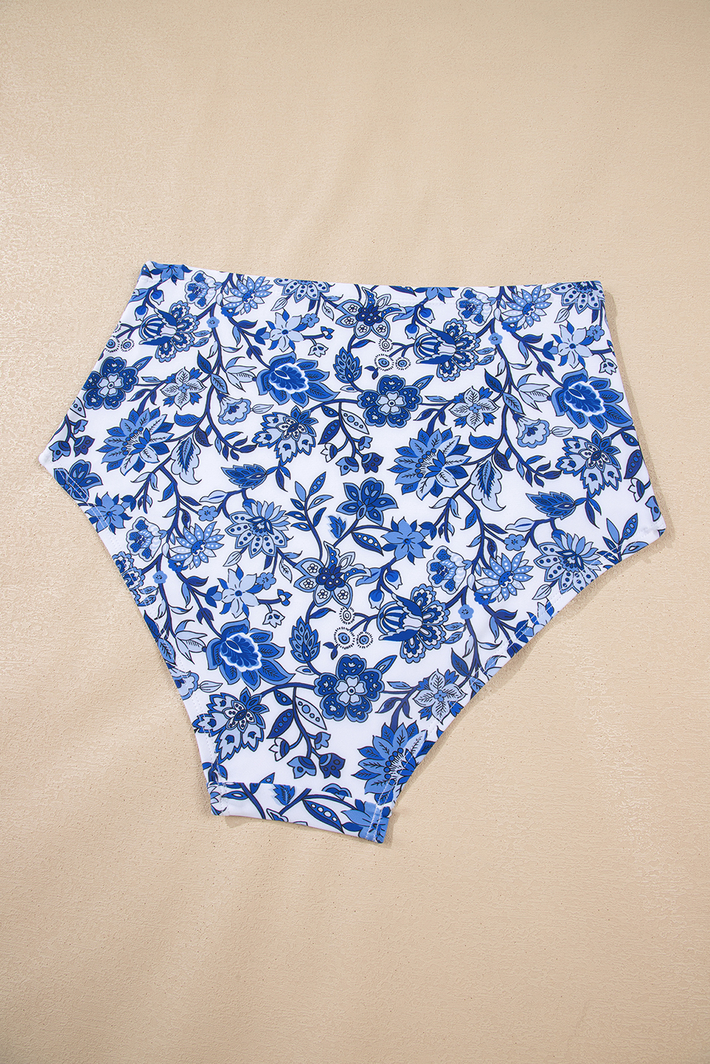 Blue Floral Print Hardware Accent Notched Neck High Waist Bikini Set view 32