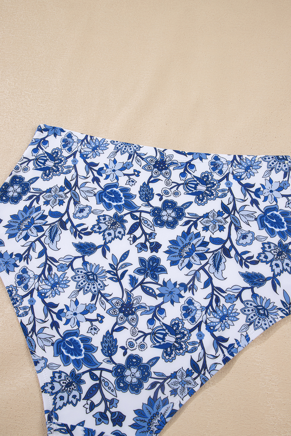 Blue Floral Print Hardware Accent Notched Neck High Waist Bikini Set view 30