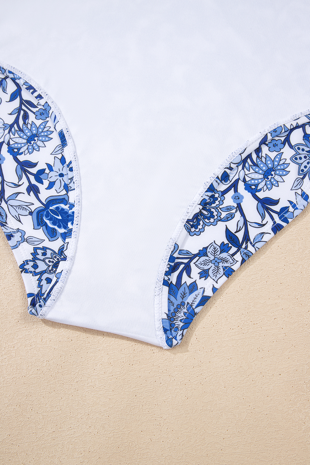 Blue Floral Print Hardware Accent Notched Neck High Waist Bikini Set view 24
