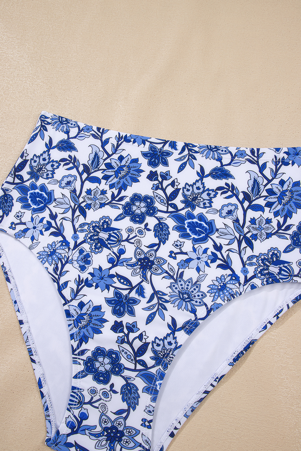 Blue Floral Print Hardware Accent Notched Neck High Waist Bikini Set view 38