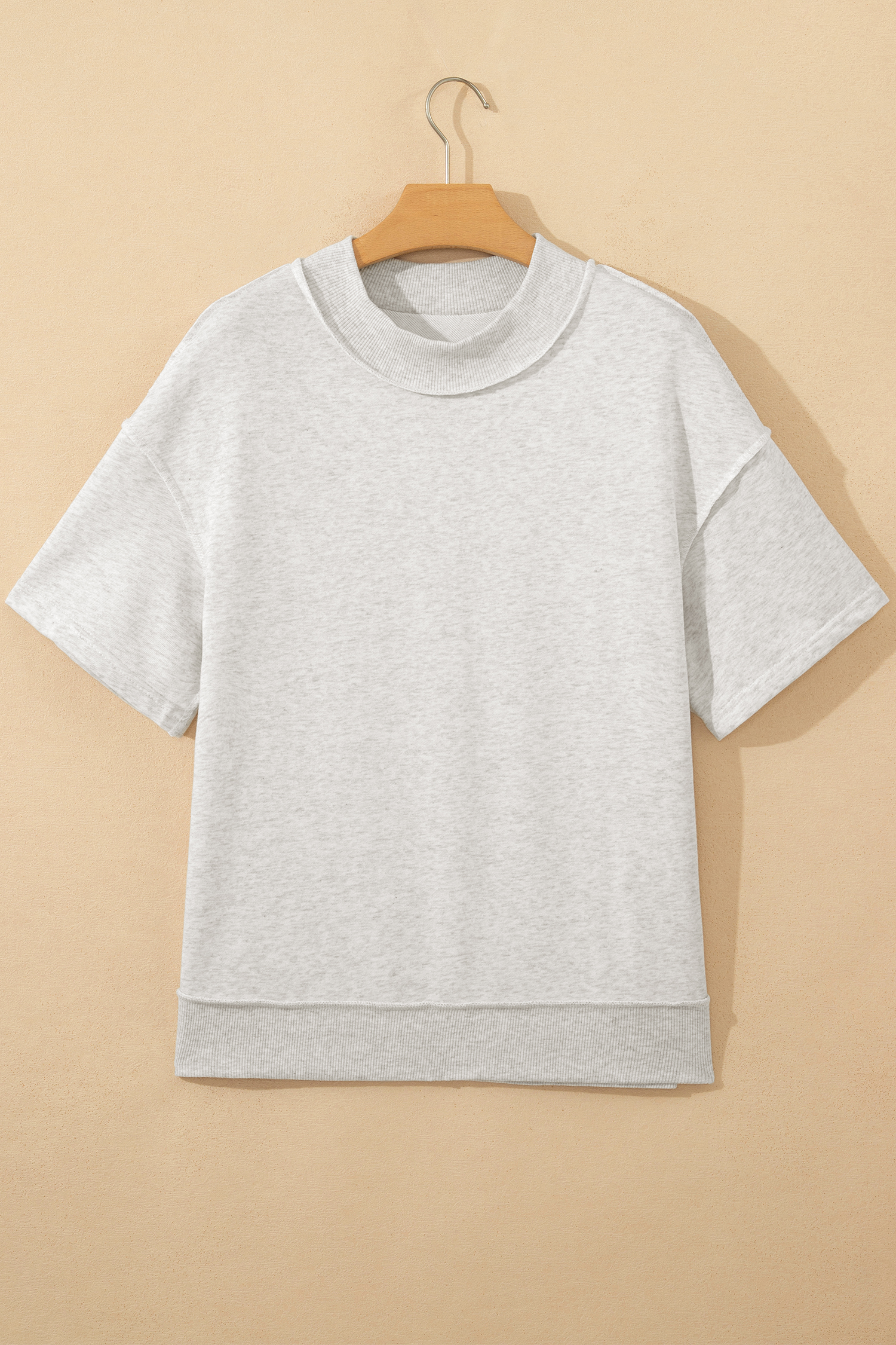 Light Grey Exposed Seam Detail Mock Neck Tee view 5