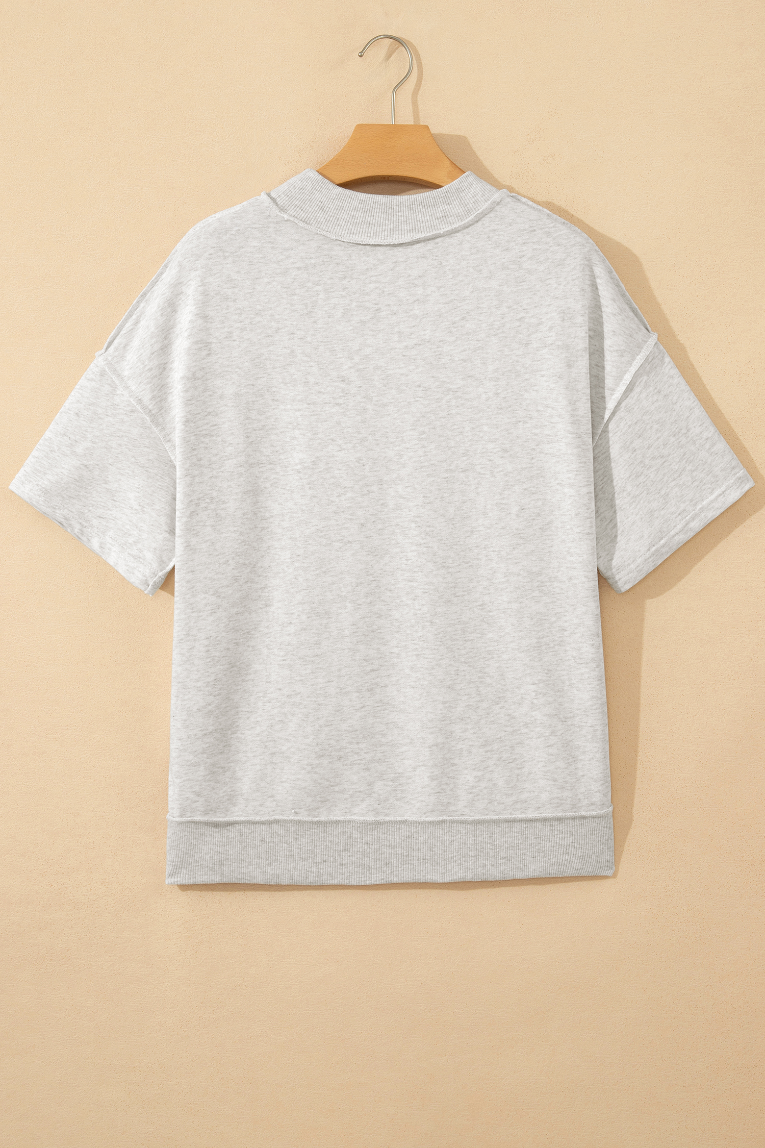 Light Grey Exposed Seam Detail Mock Neck Tee view 6