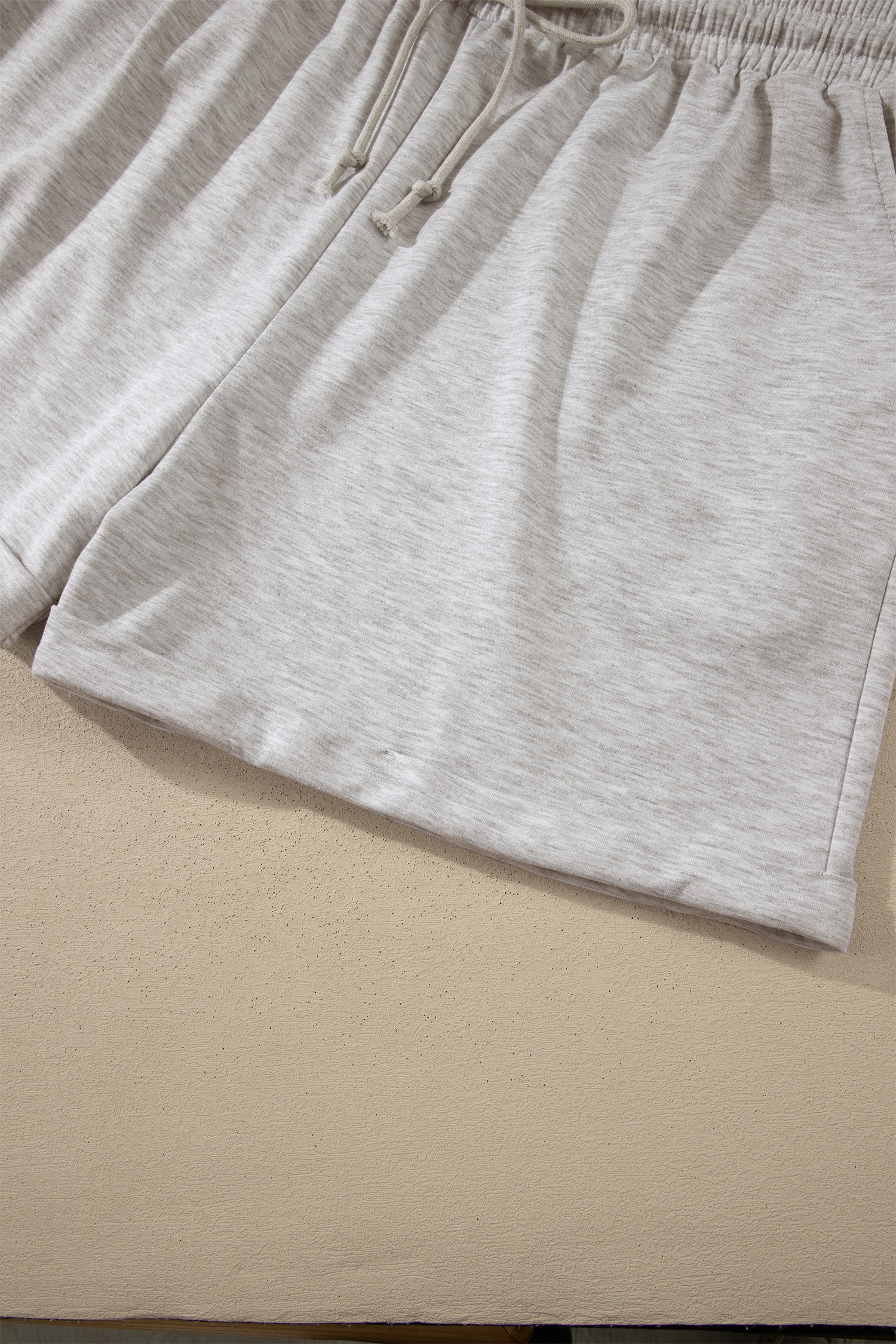 Light Grey Plus Size Solid V-Neck Short Sleeve Elastic Waist Two-Piece Set