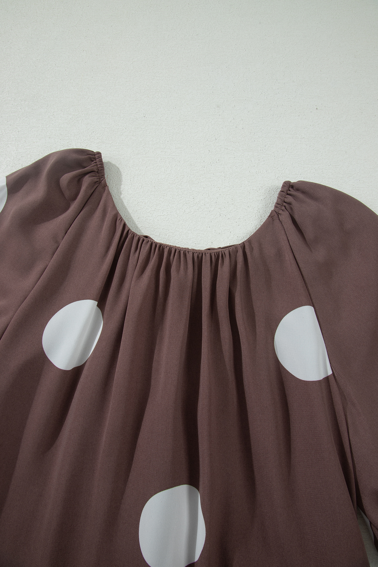 Brown Polka Dot Print Knot Back Short Puff Sleeve Loose Mini Dress view 18