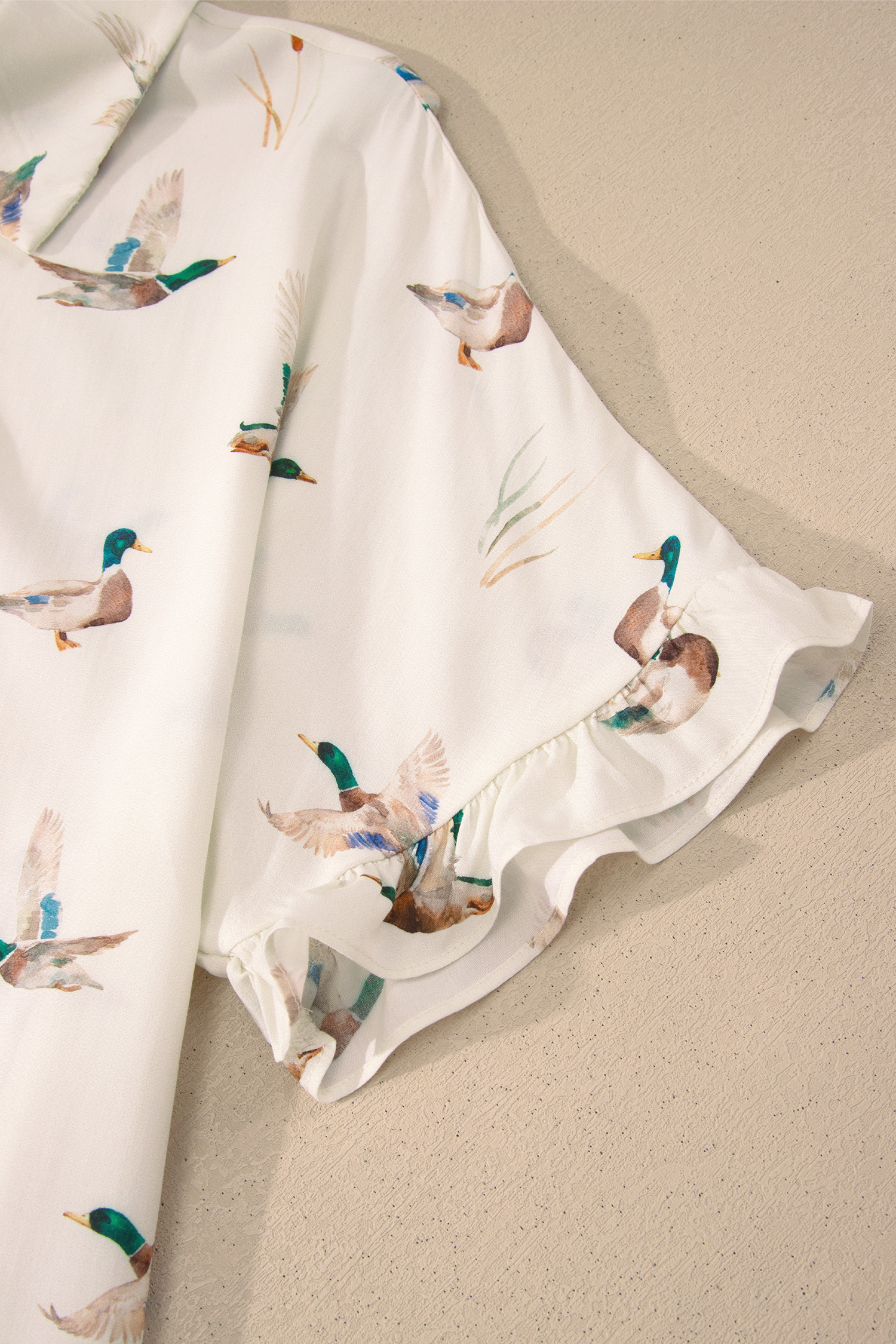 Beige Mallard Print Shirt Style Short Two Piece Set view 21