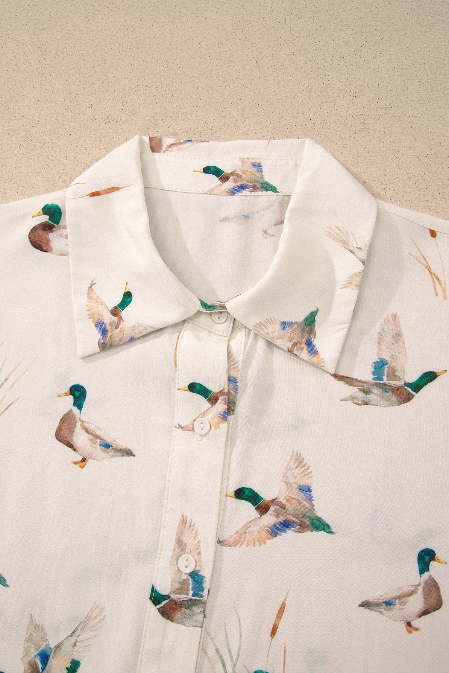 Beige Mallard Print Shirt Style Short Two Piece Set view 18