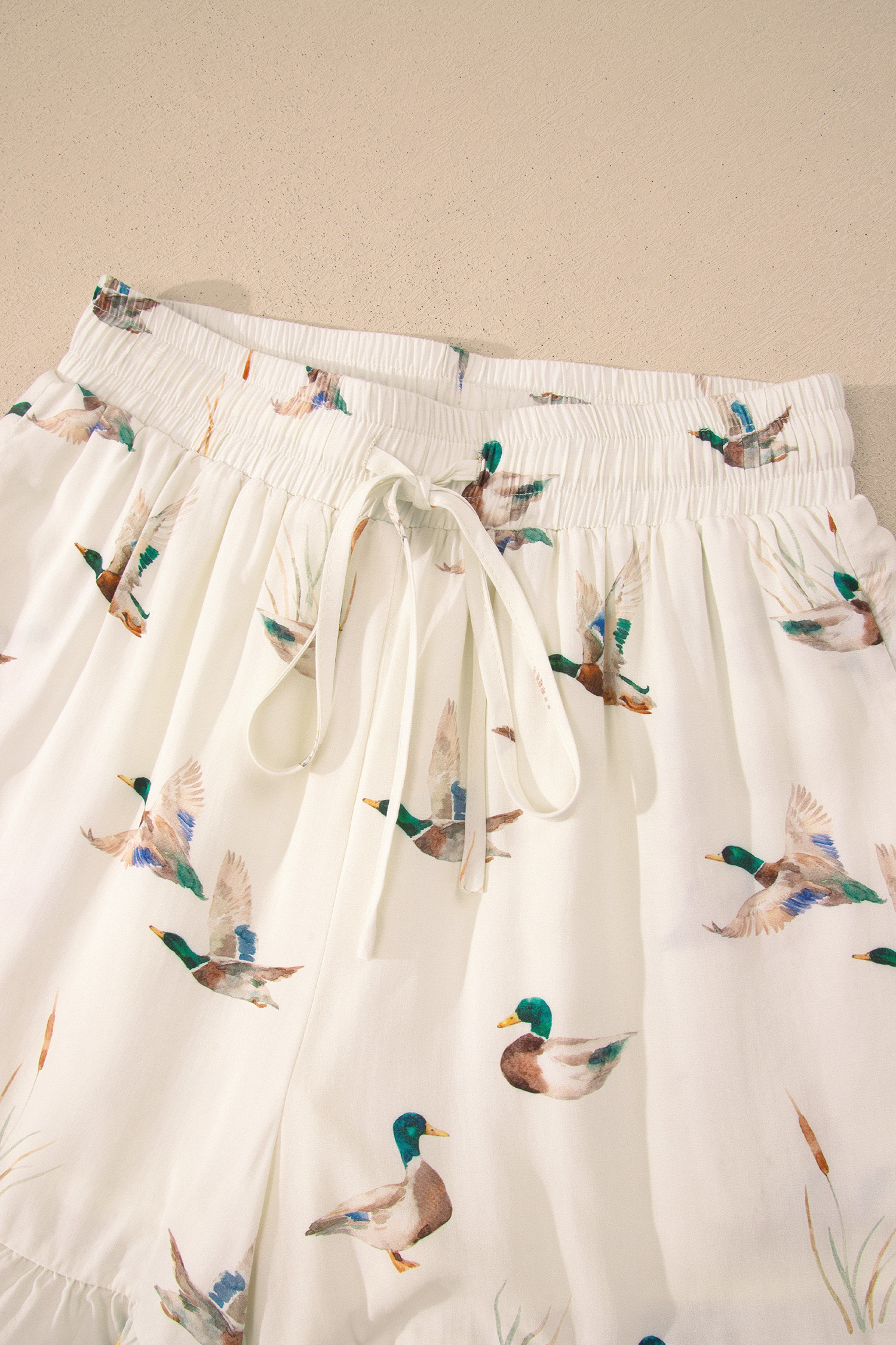 Beige Mallard Print Shirt Style Short Two Piece Set view 14