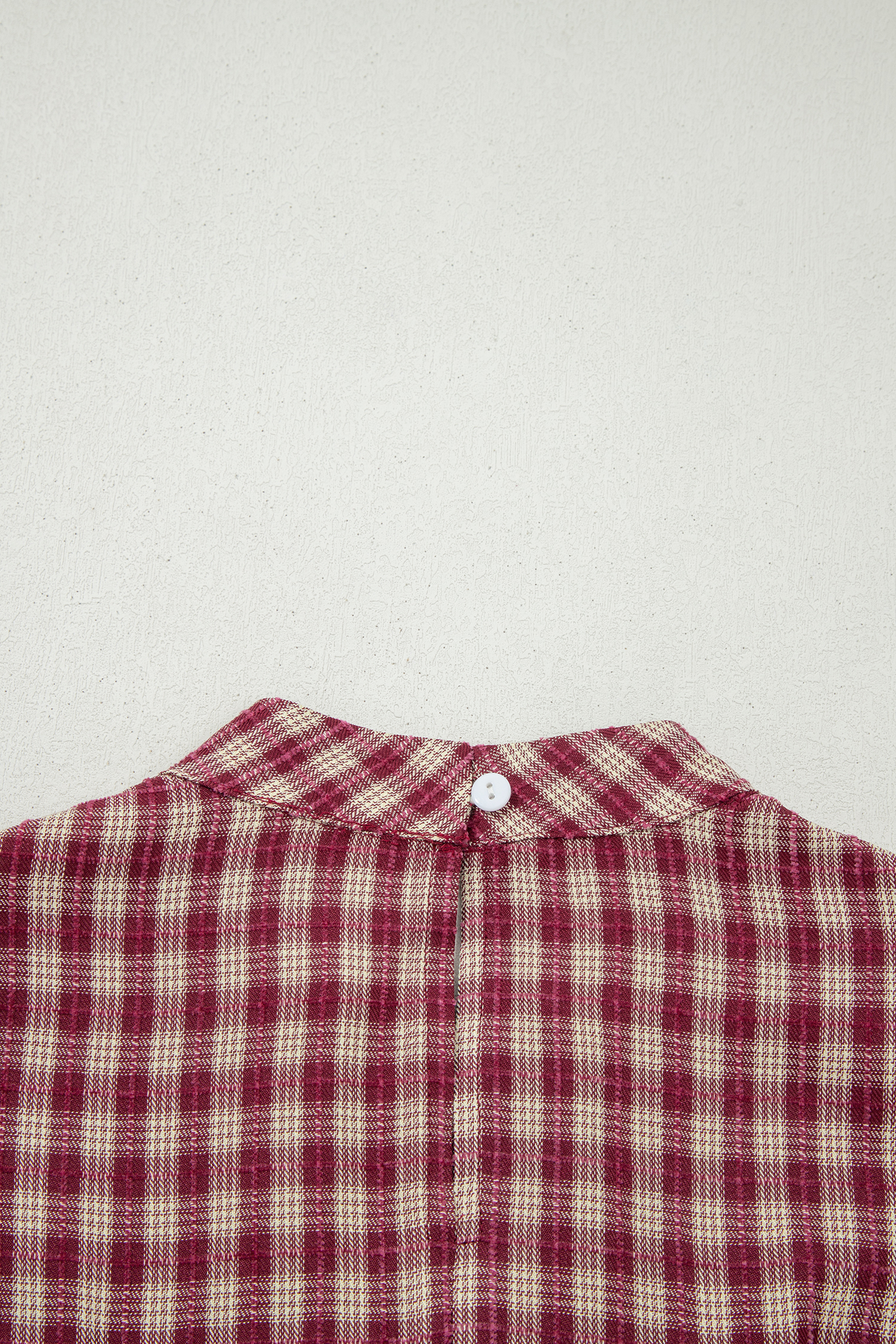 Coral Country Plaid Long Sleeve Button Keyhole Pleated Loose Blouse
