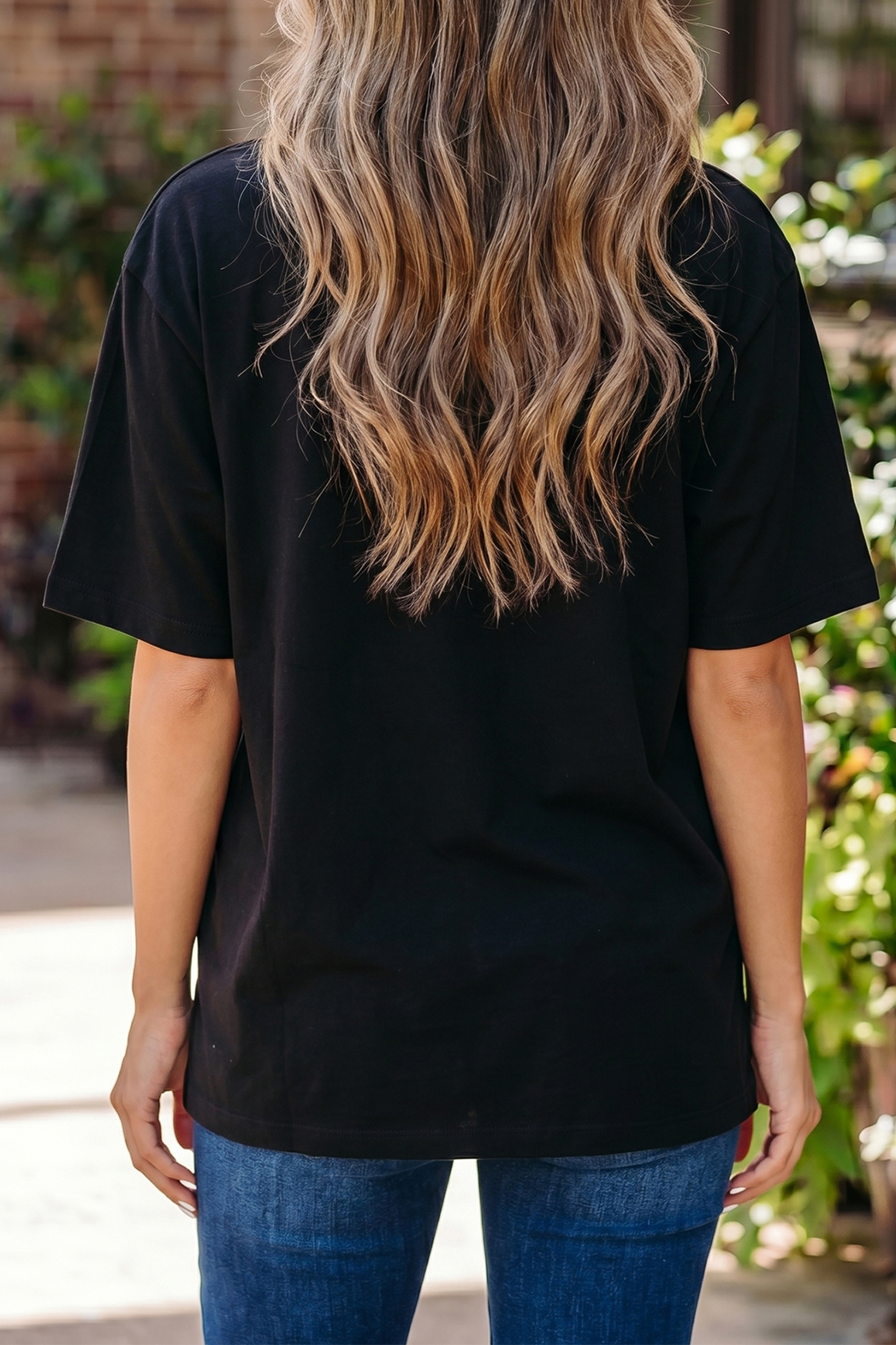 Black Solid Color High Neck Oversize Tee view 2