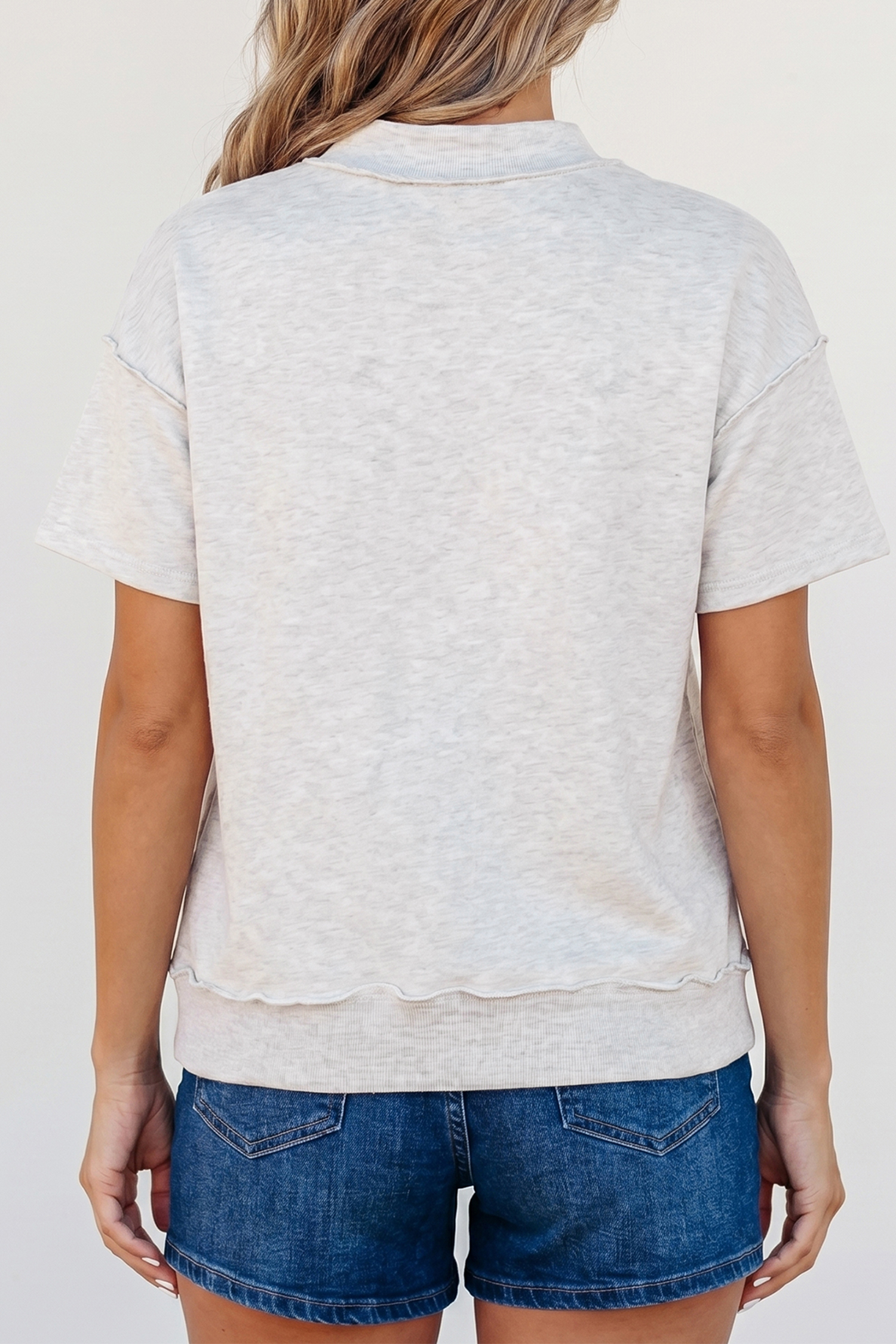 Light Grey Exposed Seam Detail Mock Neck Tee view 4