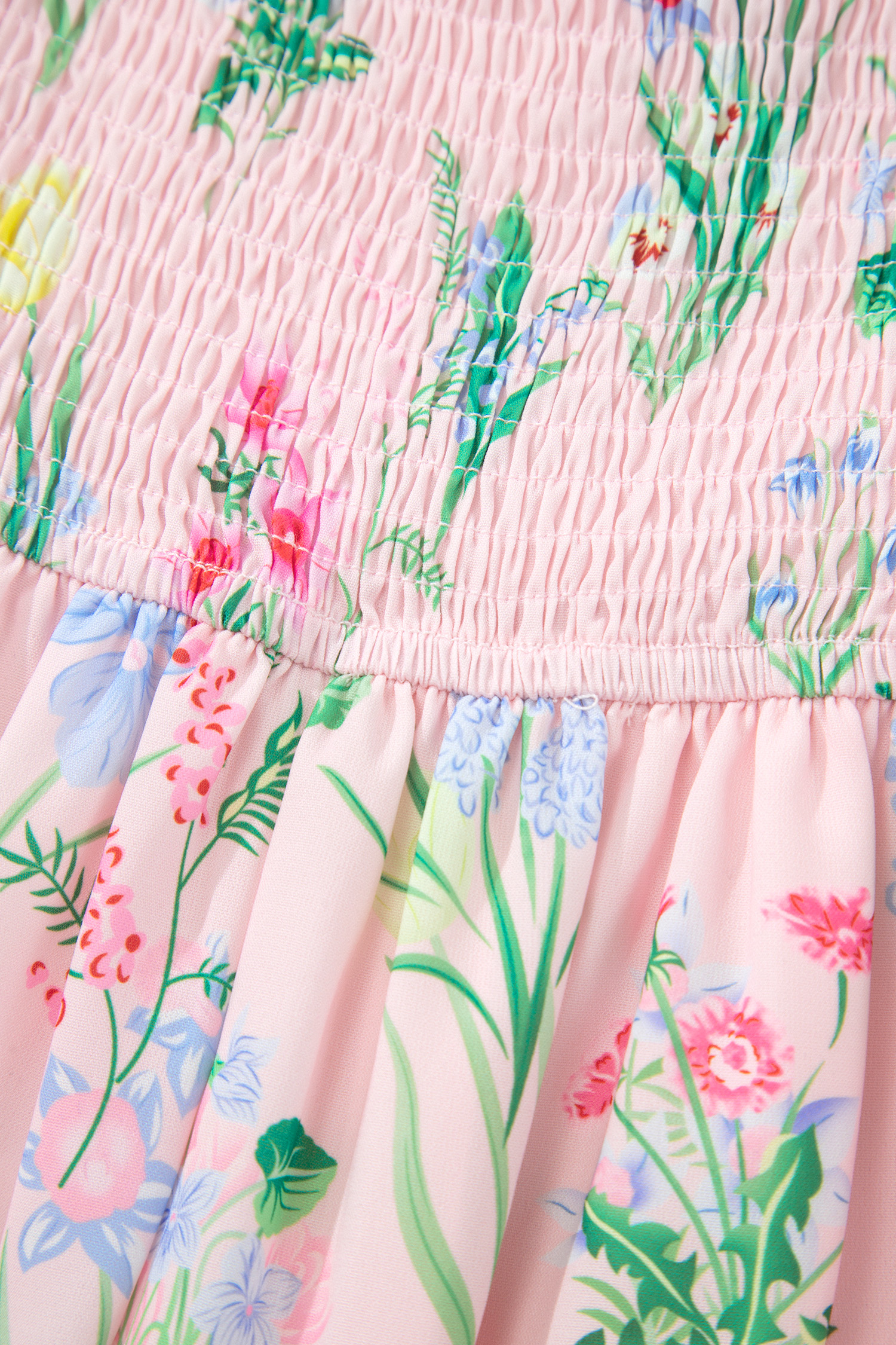 Pink Floral Print Contrast Trim Self-tie Straps High Waist Midi Dress view 15