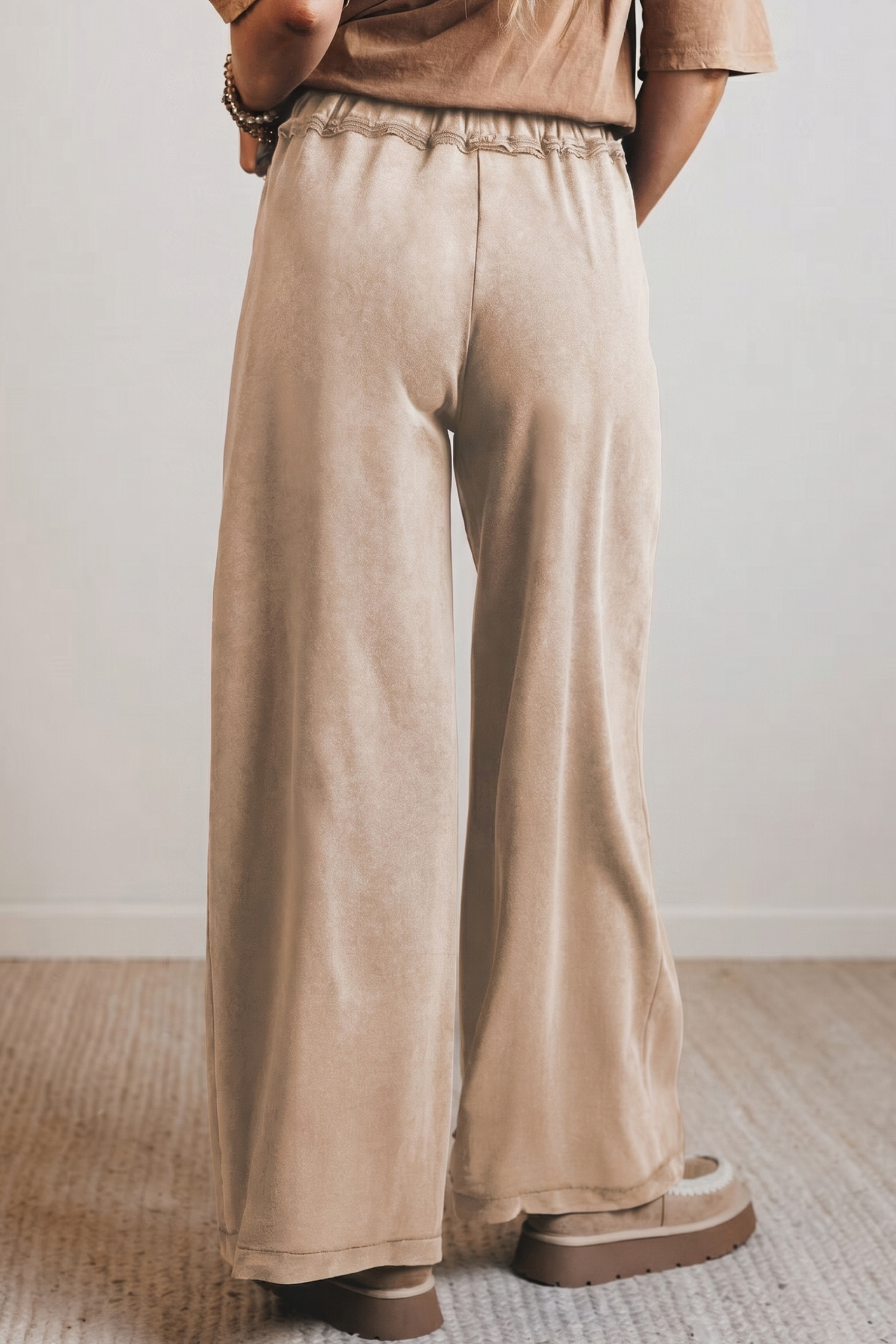 Smoke Gray Mineral Wash Drawstring Retro High Waist Wide Leg Western Pants view 4