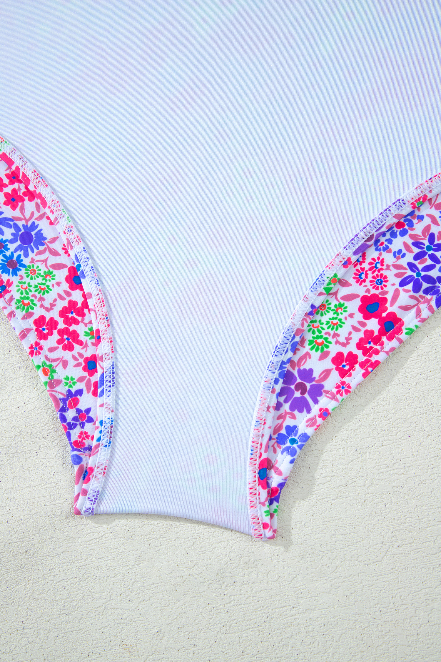 Purple Floral Print Lace Trim Spaghetti Strap Ruched Bikini High Waist Swimsuit view 11
