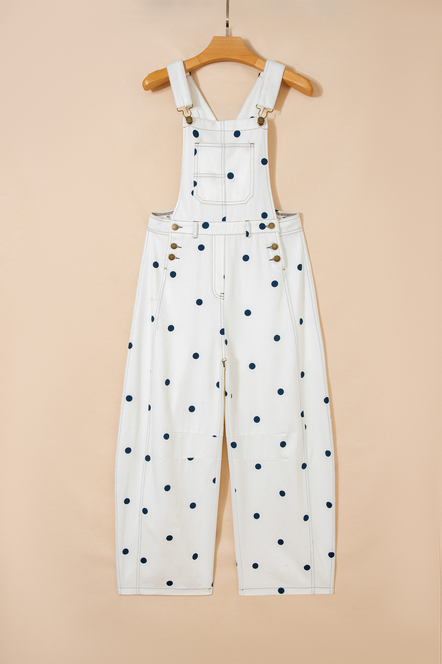 Jet Stream Polka Dot Print Bib Pocket Denim Barrel Overalls Jumpsuit view 13