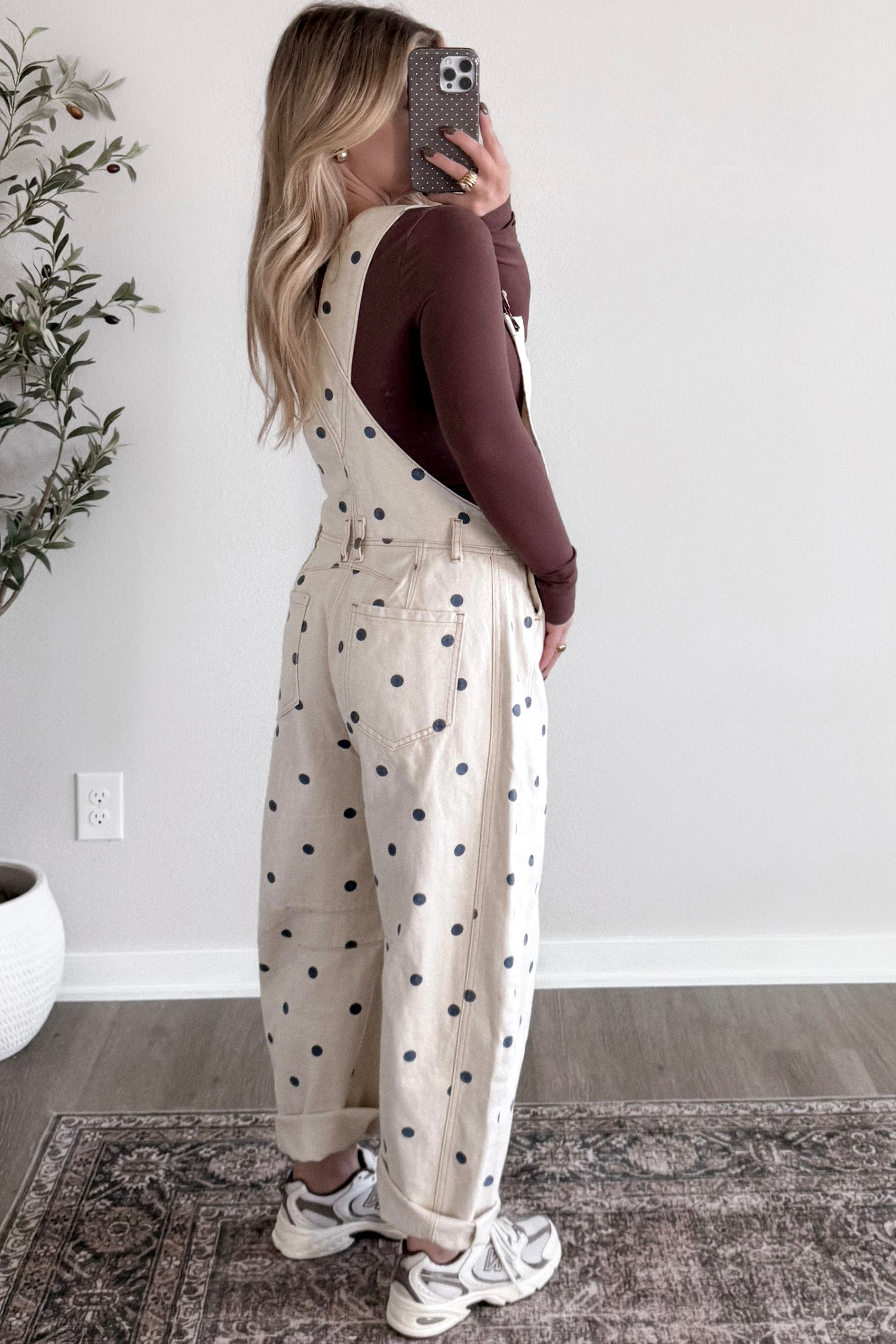 Jet Stream Polka Dot Print Bib Pocket Denim Barrel Overalls Jumpsuit view 11