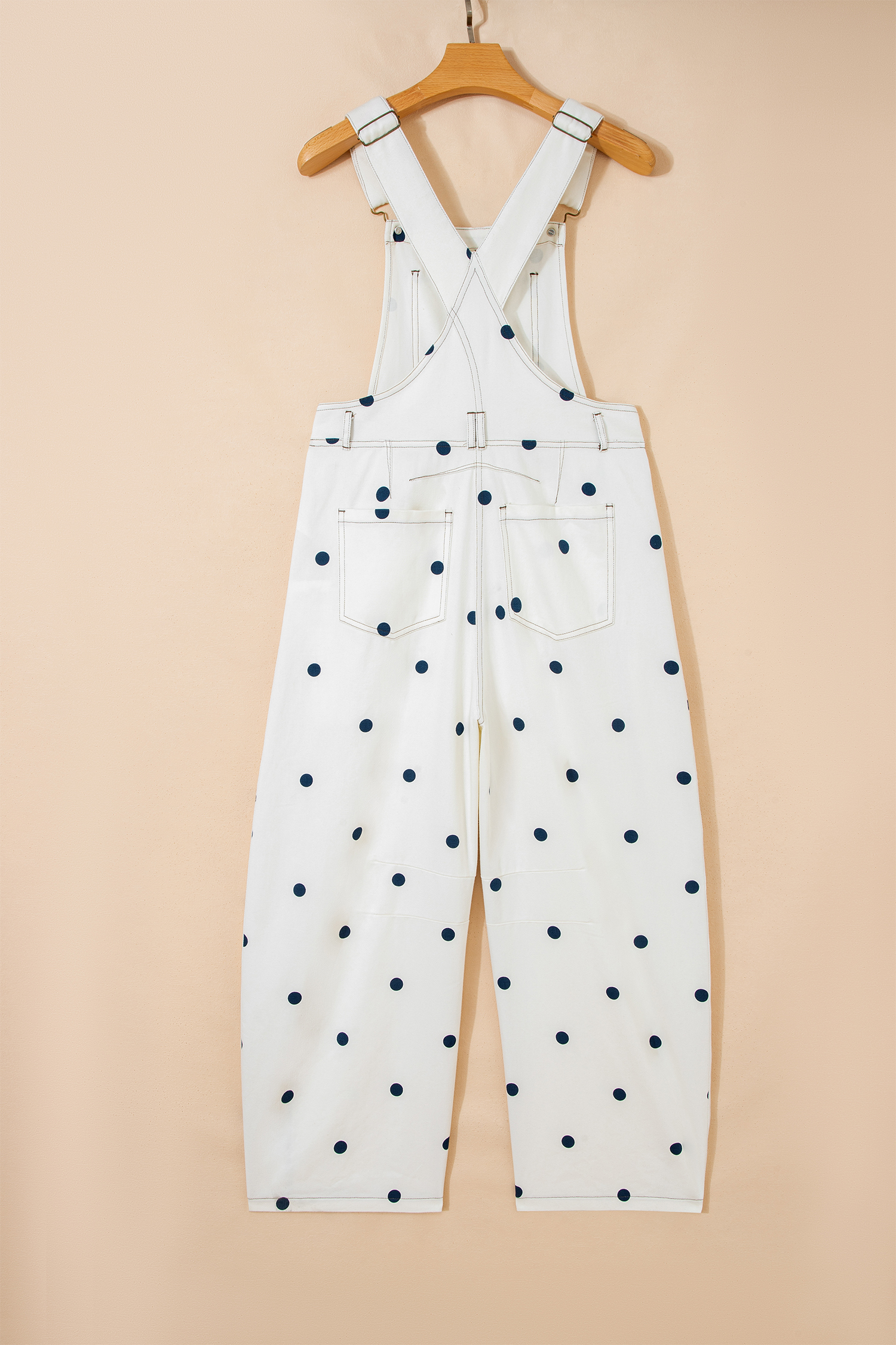 Jet Stream Polka Dot Print Bib Pocket Denim Barrel Overalls Jumpsuit view 14
