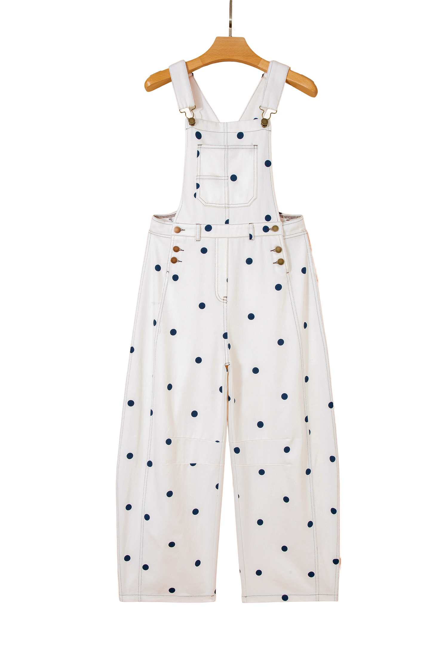 Jet Stream Polka Dot Print Bib Pocket Denim Barrel Overalls Jumpsuit view 23