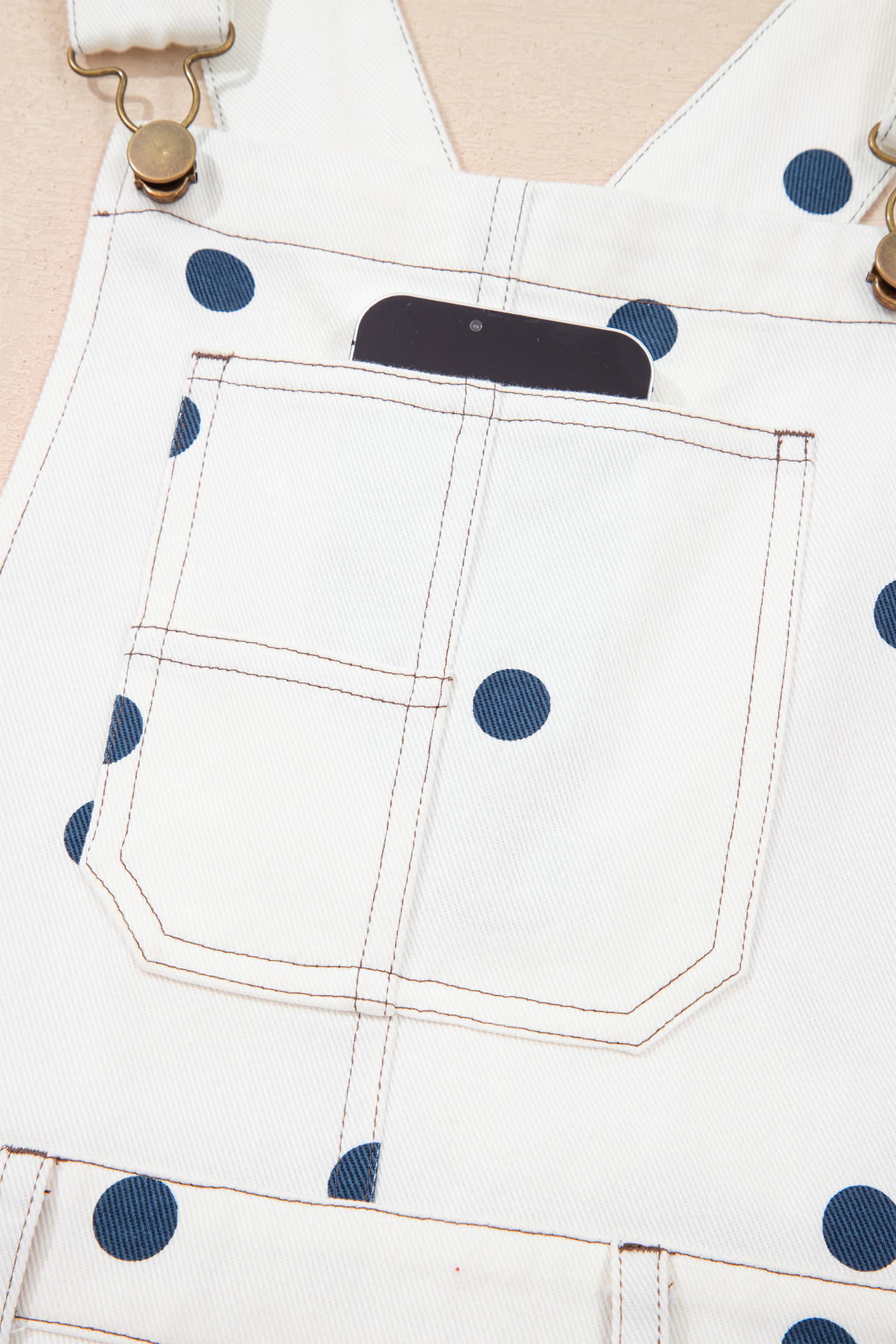 Jet Stream Polka Dot Print Bib Pocket Denim Barrel Overalls Jumpsuit view 17