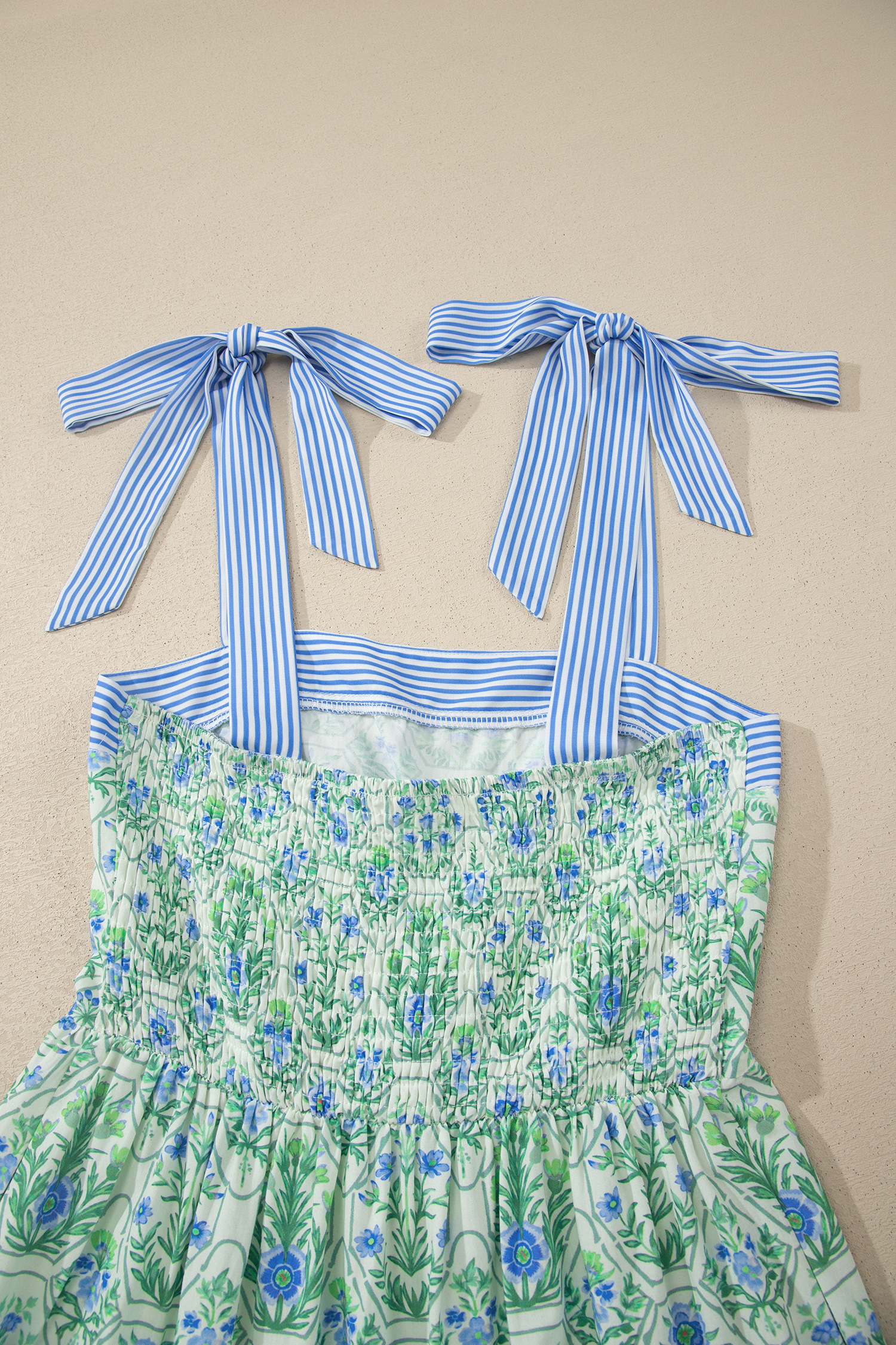 Green Geometric Floral Print Striped Patchwork Detail Sleeveless Dress（Runs Small ） view 23