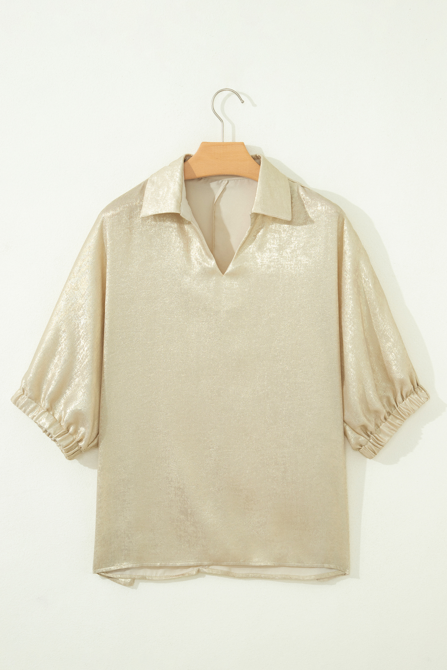 Casual Collared V Neck Half Sleeve Metallic Top view 4