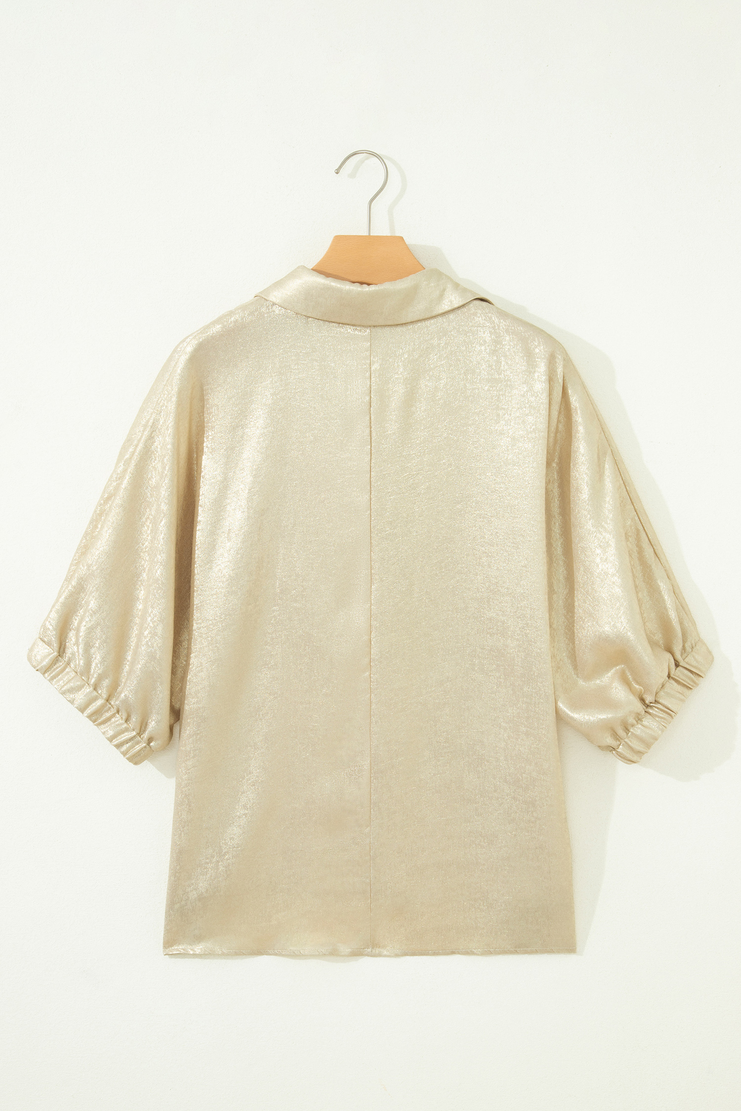 Casual Collared V Neck Half Sleeve Metallic Top view 5