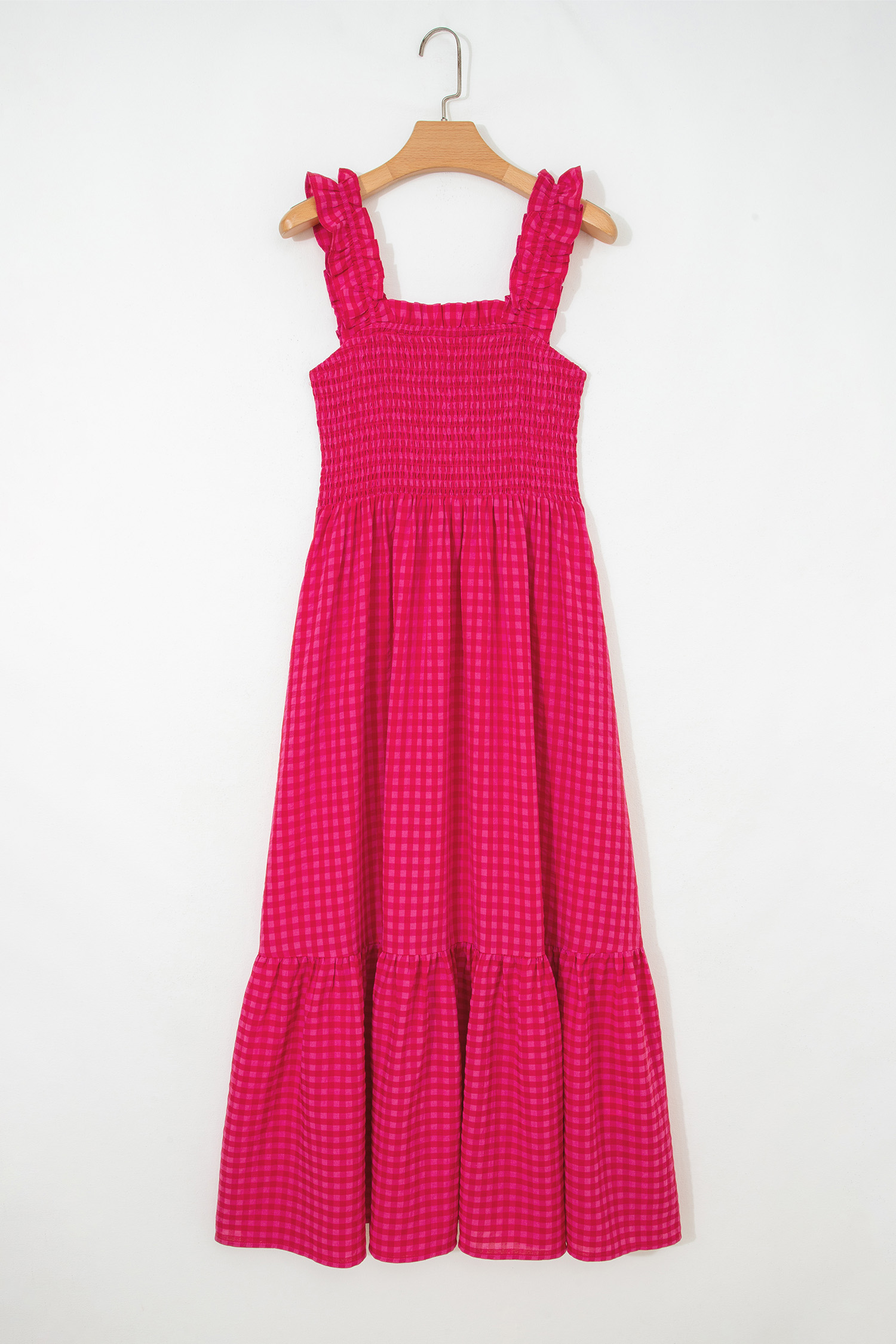 Red Plaid Square Neck Fit-and-flared Vacation Sundress view 12