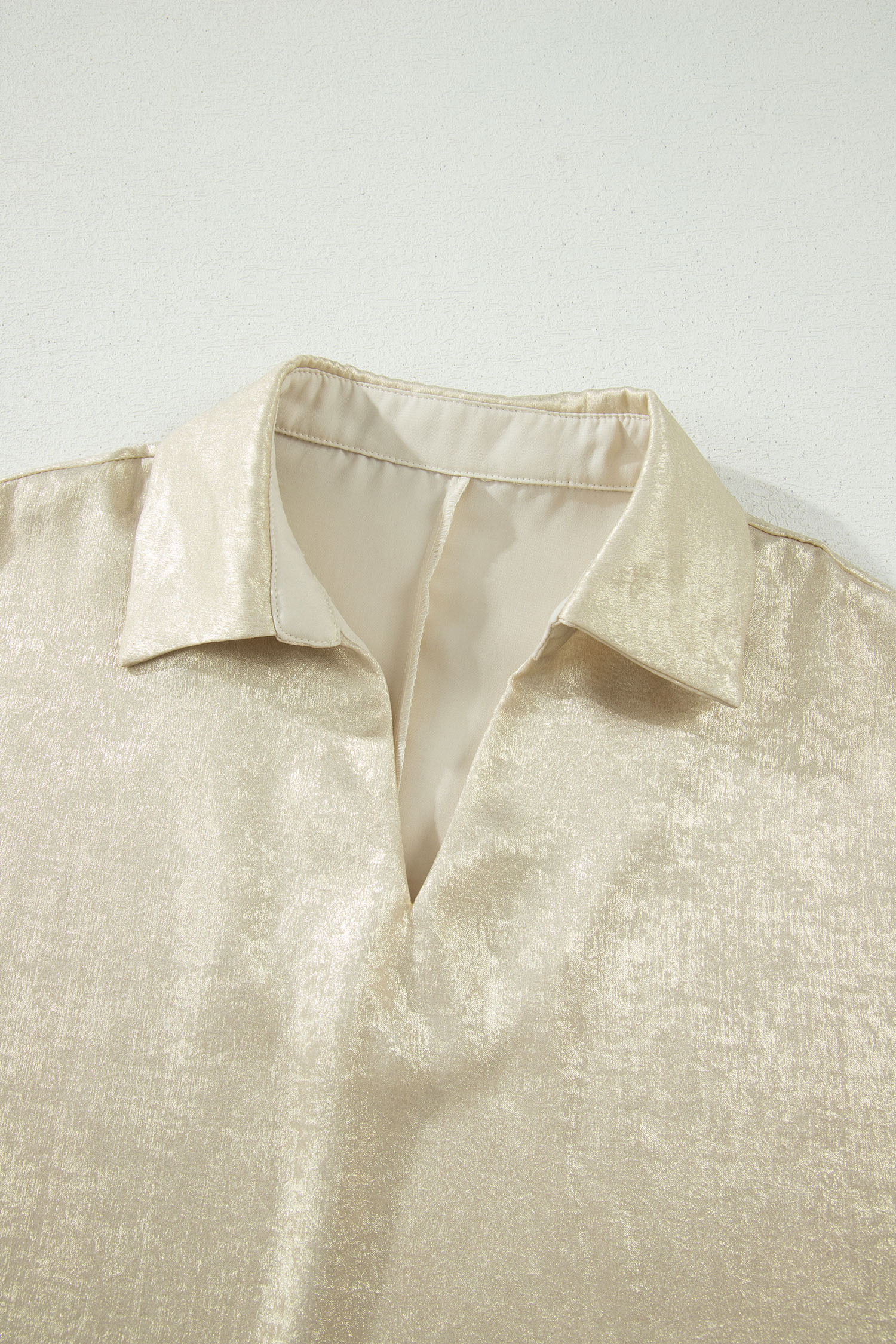 Casual Collared V Neck Half Sleeve Metallic Top view 6