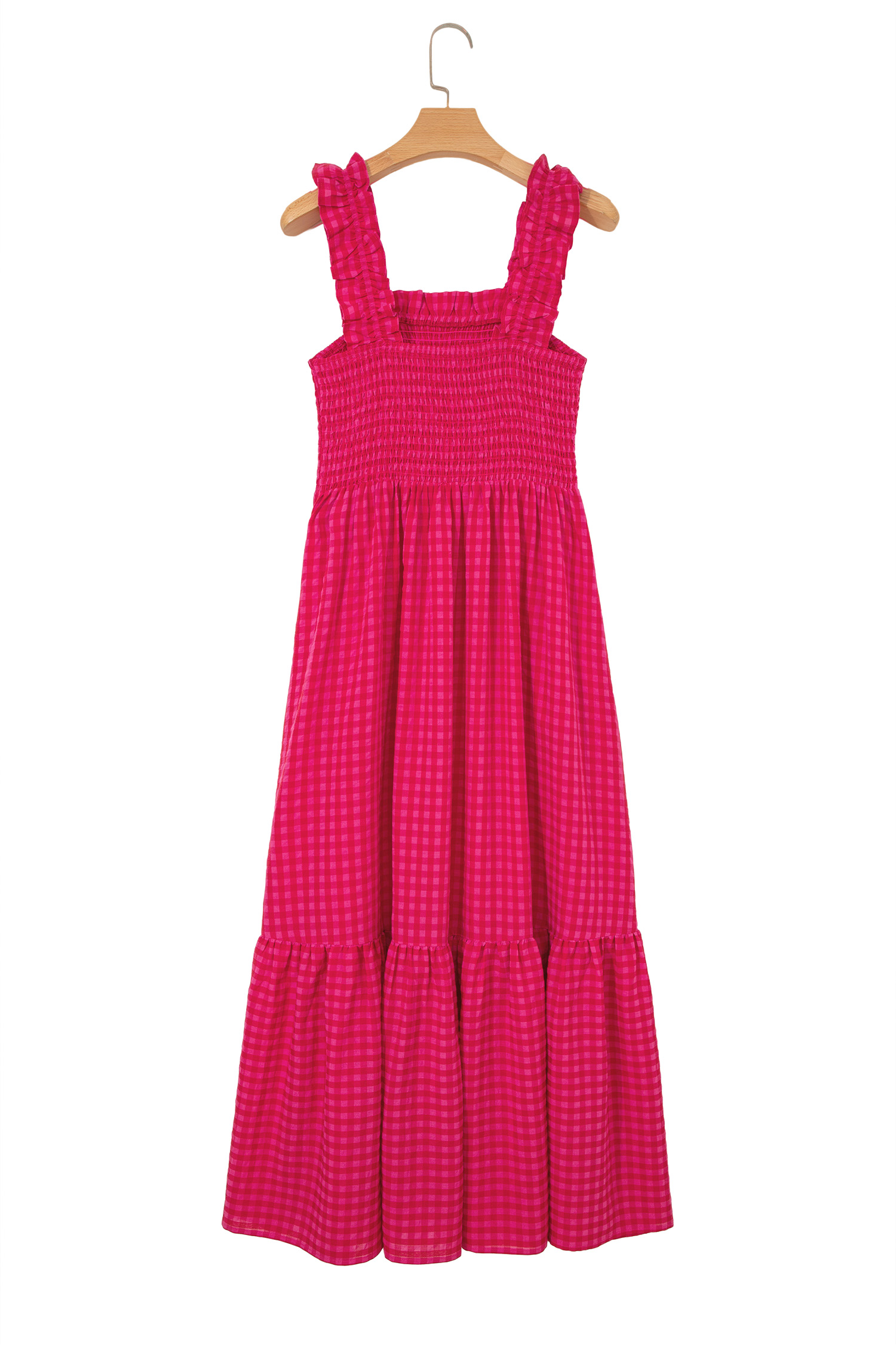 Red Plaid Square Neck Fit-and-flared Vacation Sundress view 21
