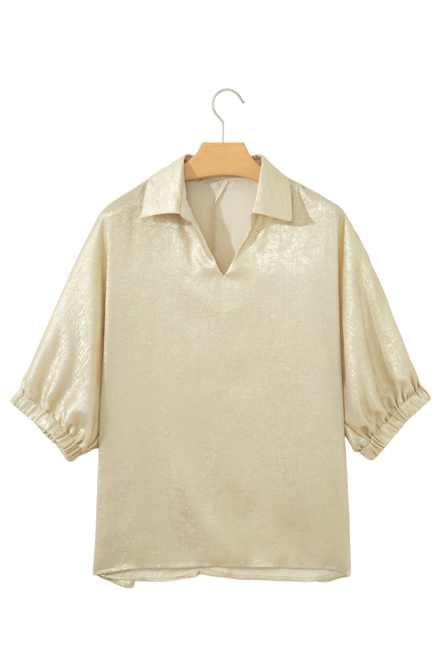 Casual Collared V Neck Half Sleeve Metallic Top view 11