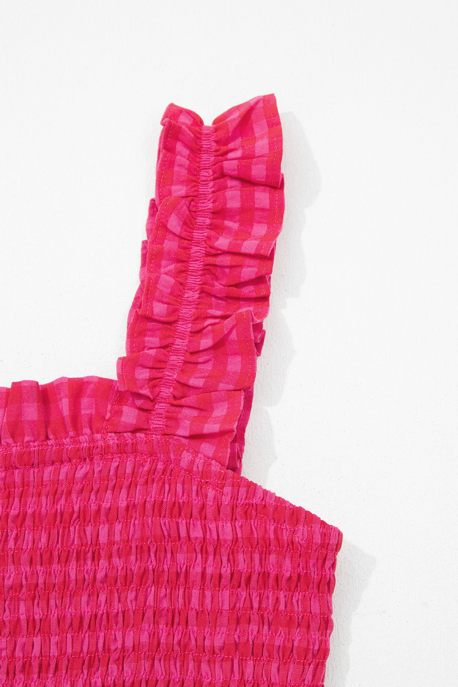 Red Plaid Square Neck Fit-and-flared Vacation Sundress view 17