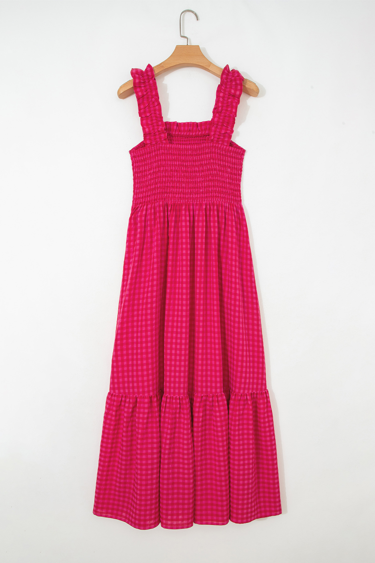 Red Plaid Square Neck Fit-and-flared Vacation Sundress view 13