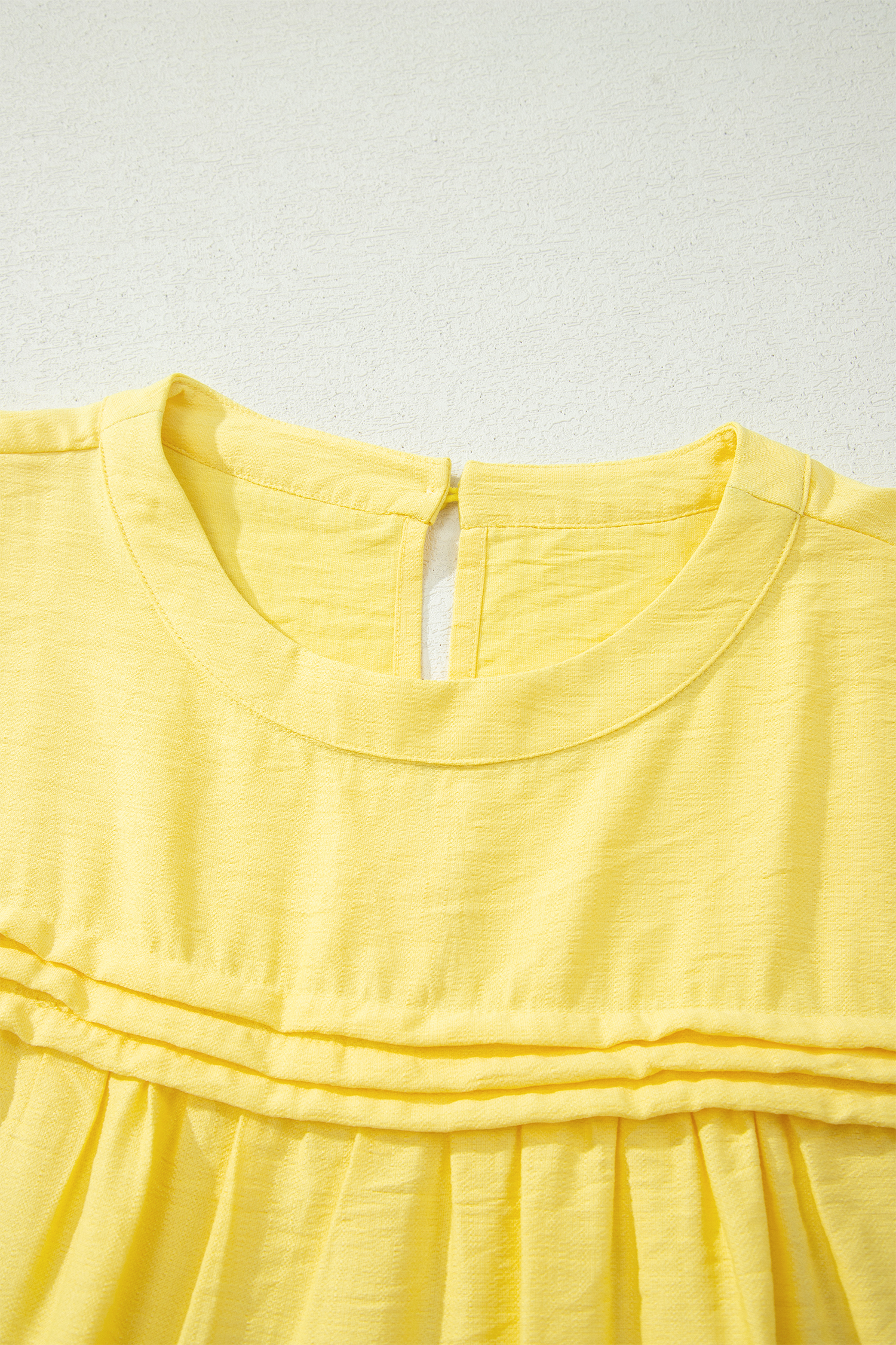 Yellow Cream Tie Half Sleeve Pleated Detail Babydoll Blouse view 10