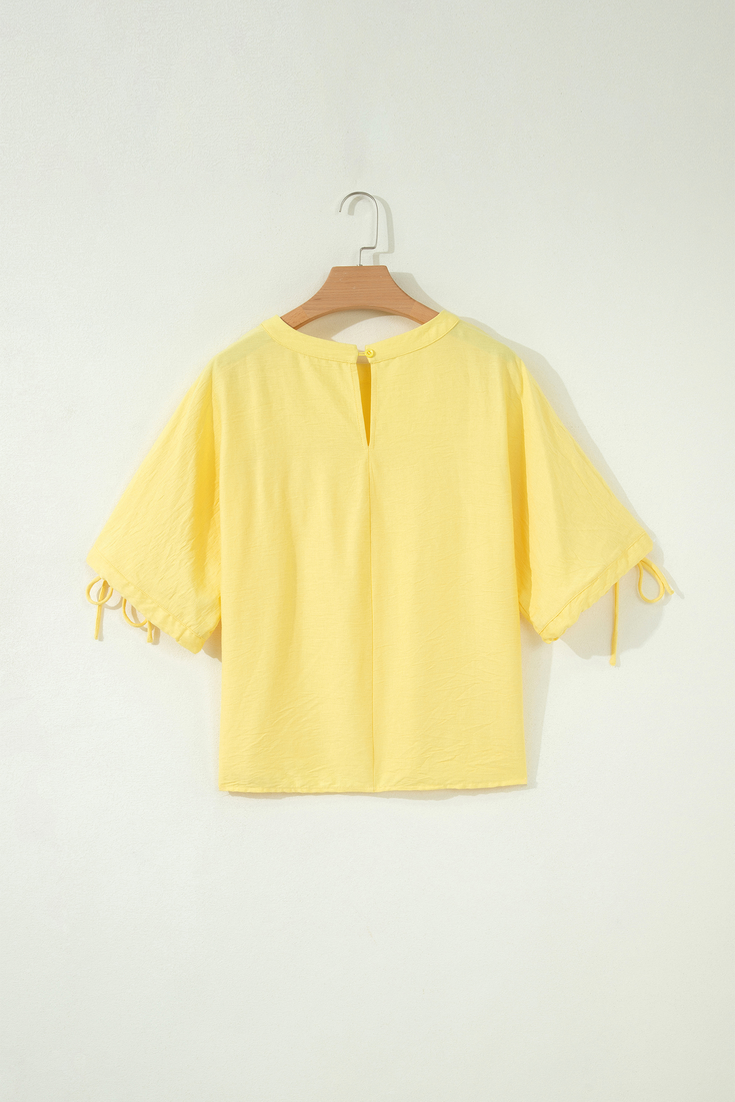Yellow Cream Tie Half Sleeve Pleated Detail Babydoll Blouse view 9