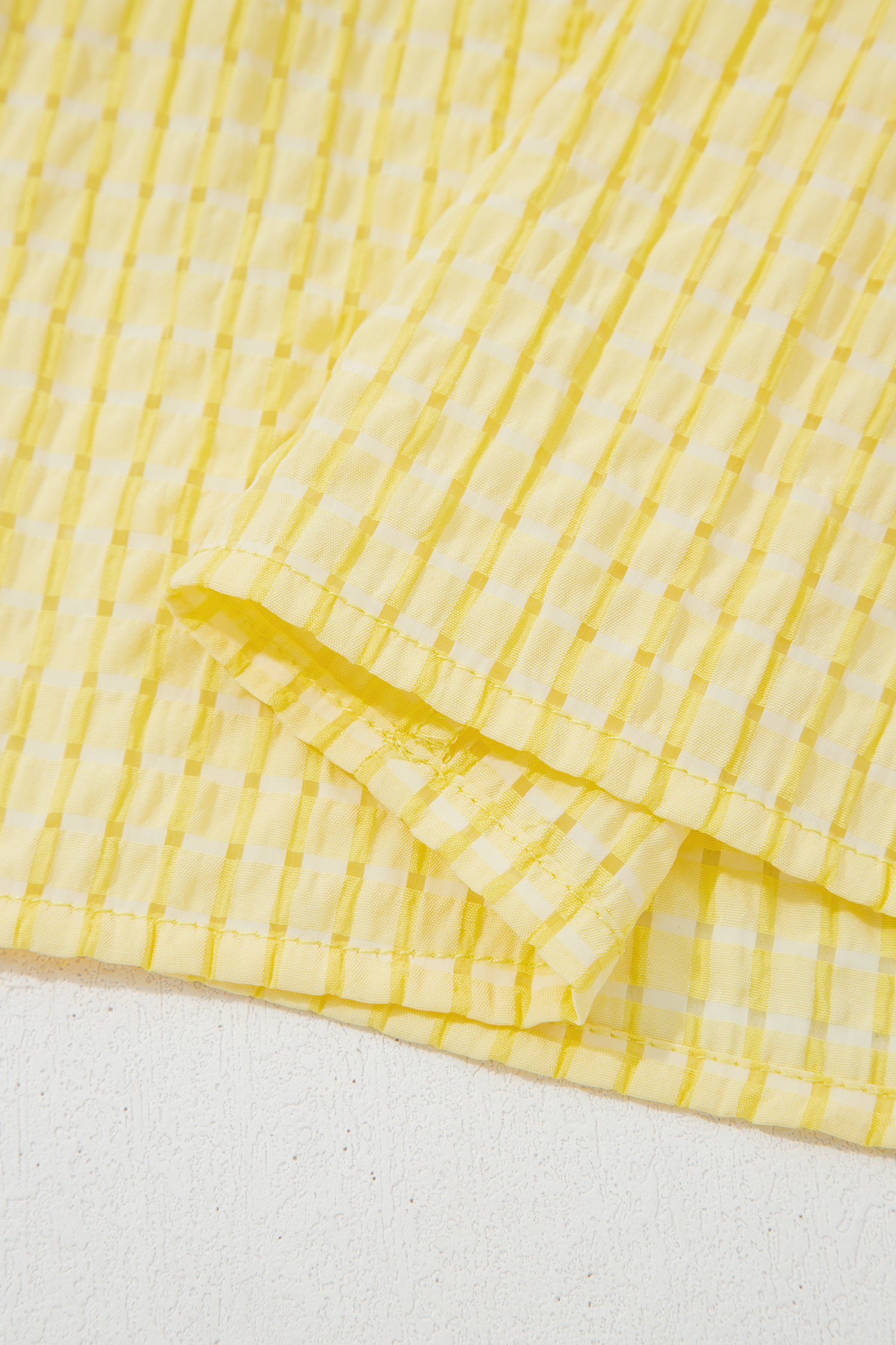 Yellow Gingham Textured Bow Tie Short Sleeve Tiered Midi Dress view 16