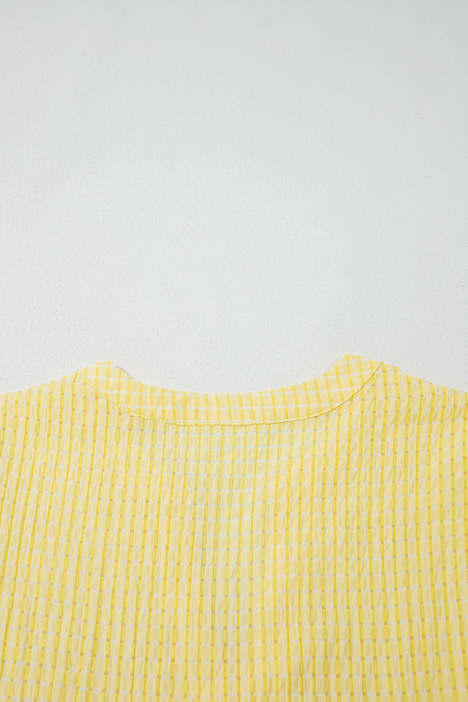 Yellow Gingham Textured Bow Tie Short Sleeve Tiered Midi Dress view 14