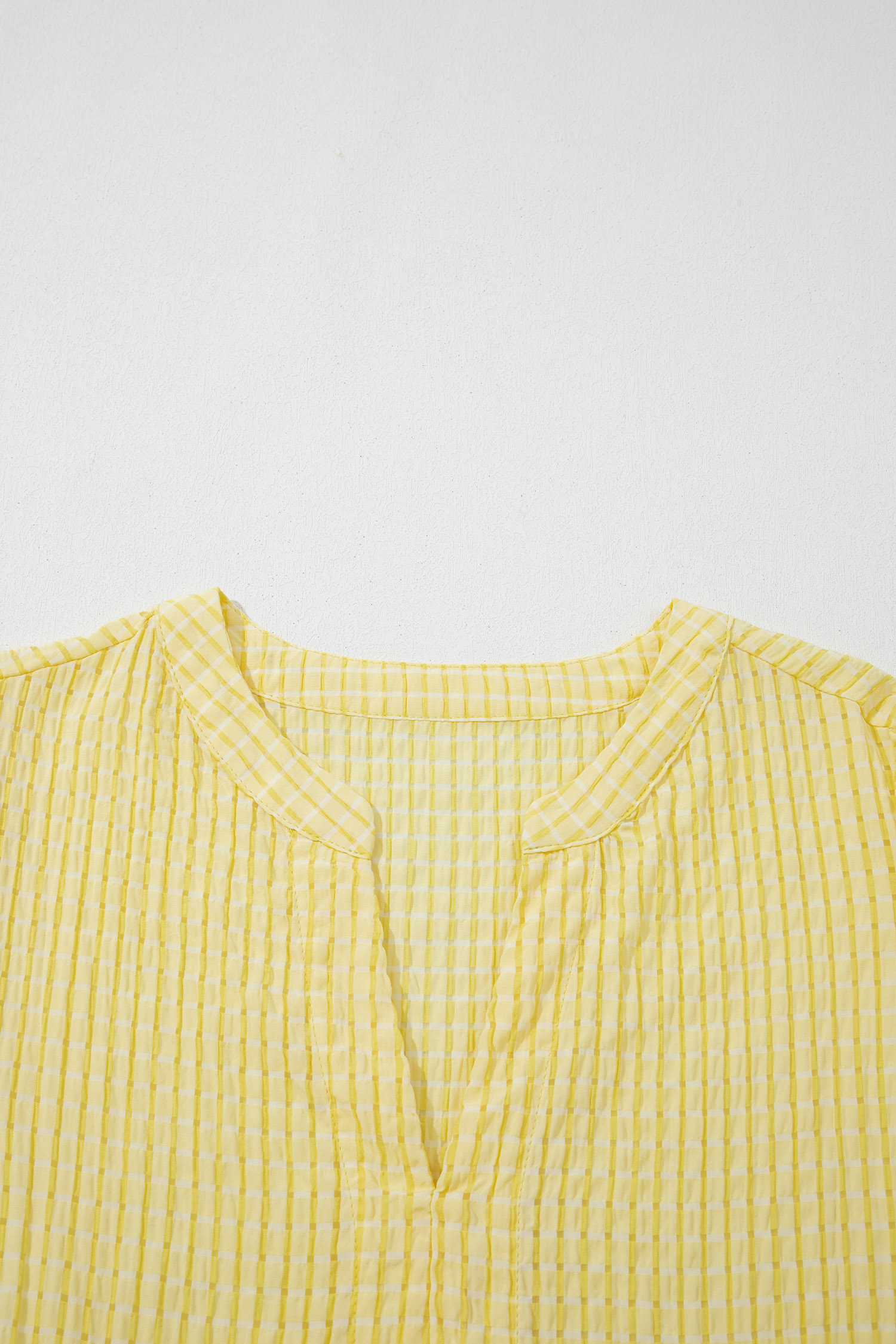 Yellow Gingham Textured Bow Tie Short Sleeve Tiered Midi Dress view 12
