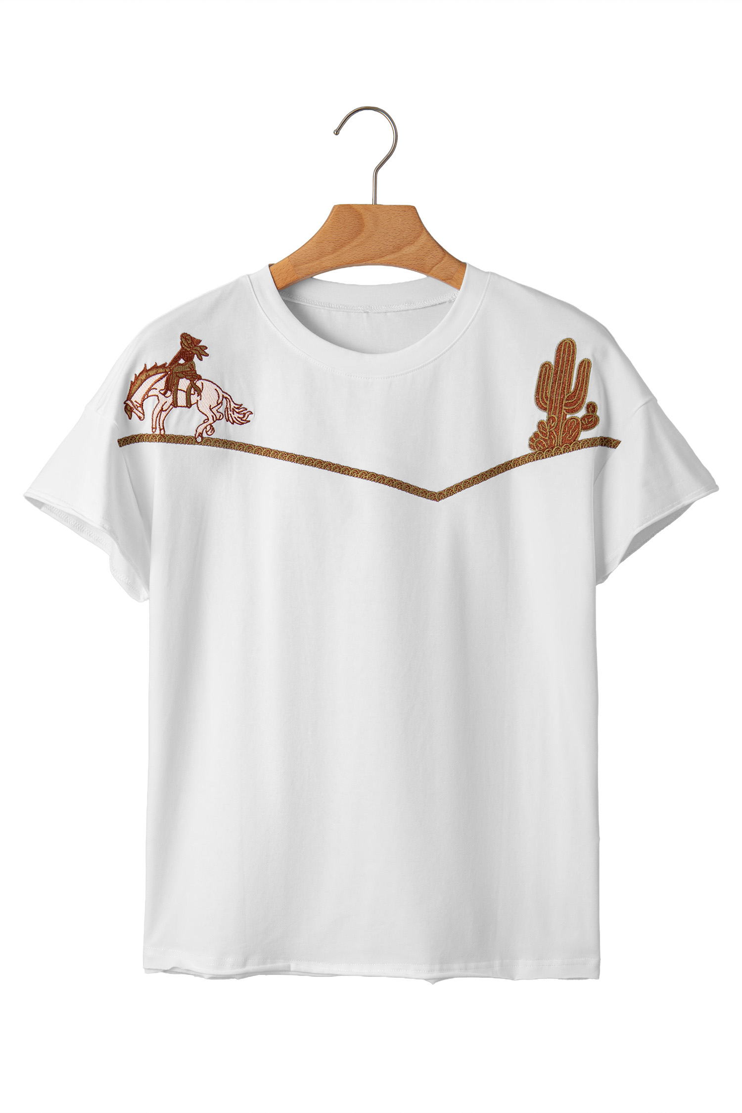 White Western Fashion Embroidered Casual Tee view 20