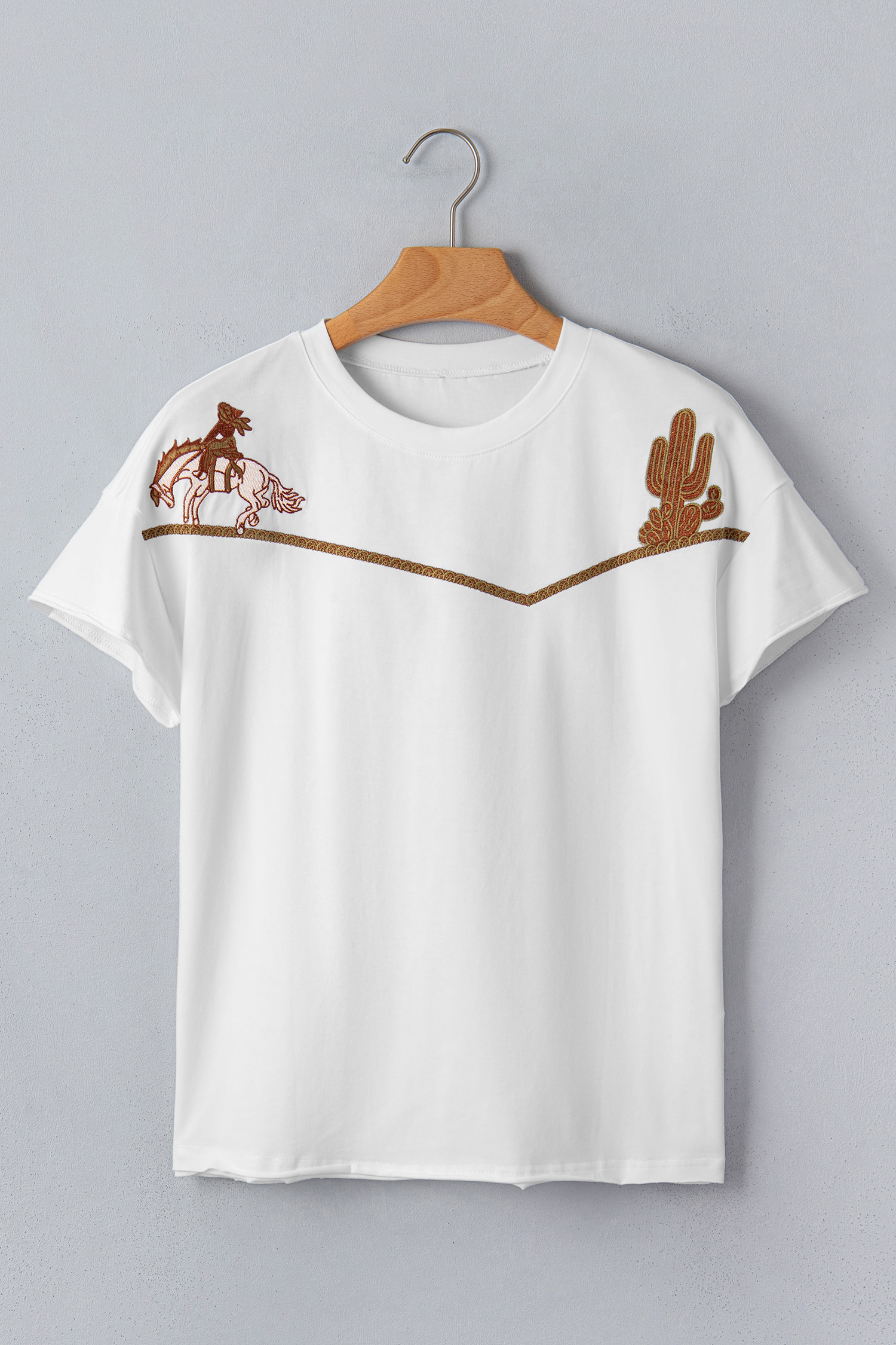 White Western Fashion Embroidered Casual Tee view 12
