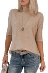 Beige Short Sleeve Sweaters