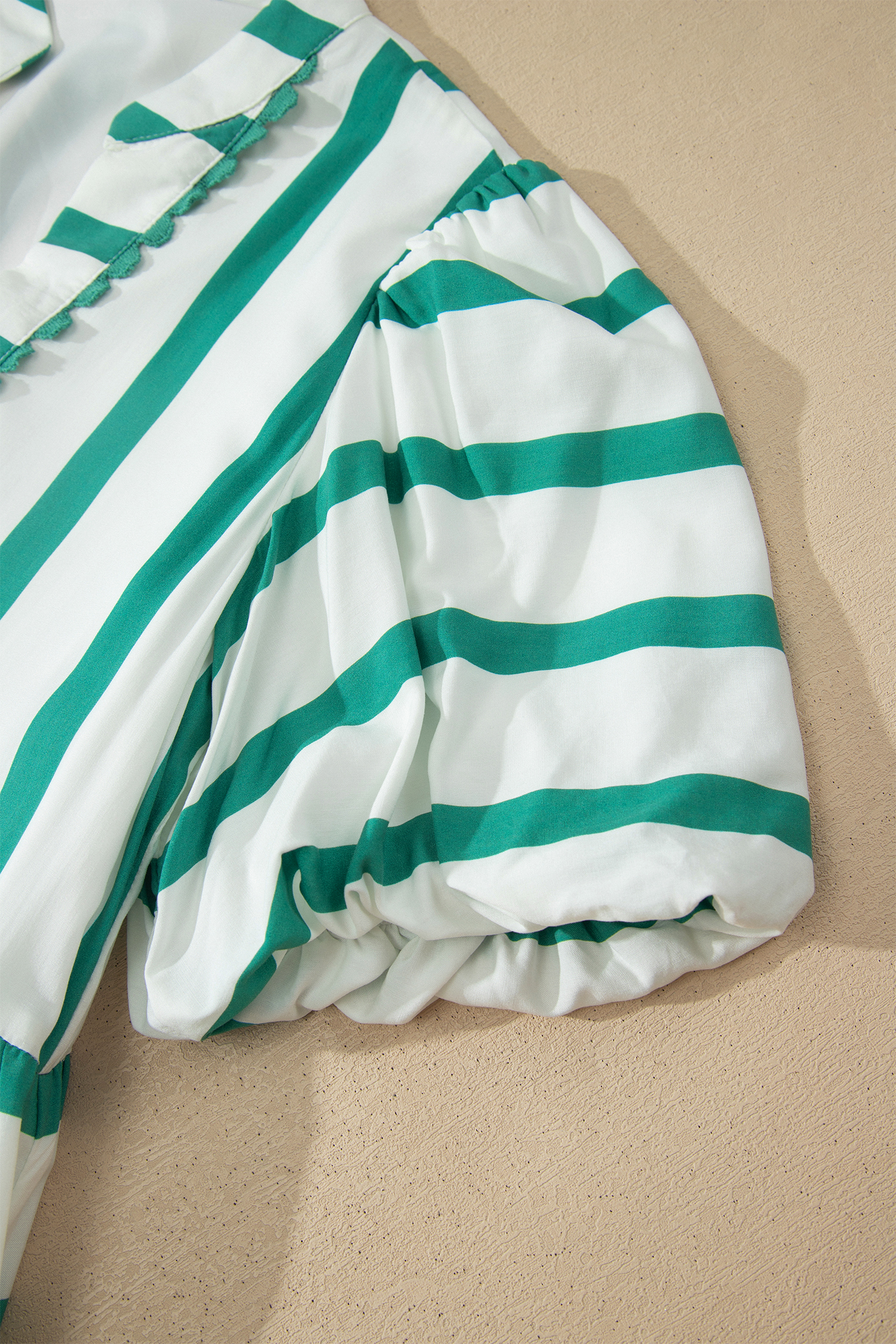 Green Stripe Ricrac Trim Notched Neck Half Sleeve Vacation Dress view 12