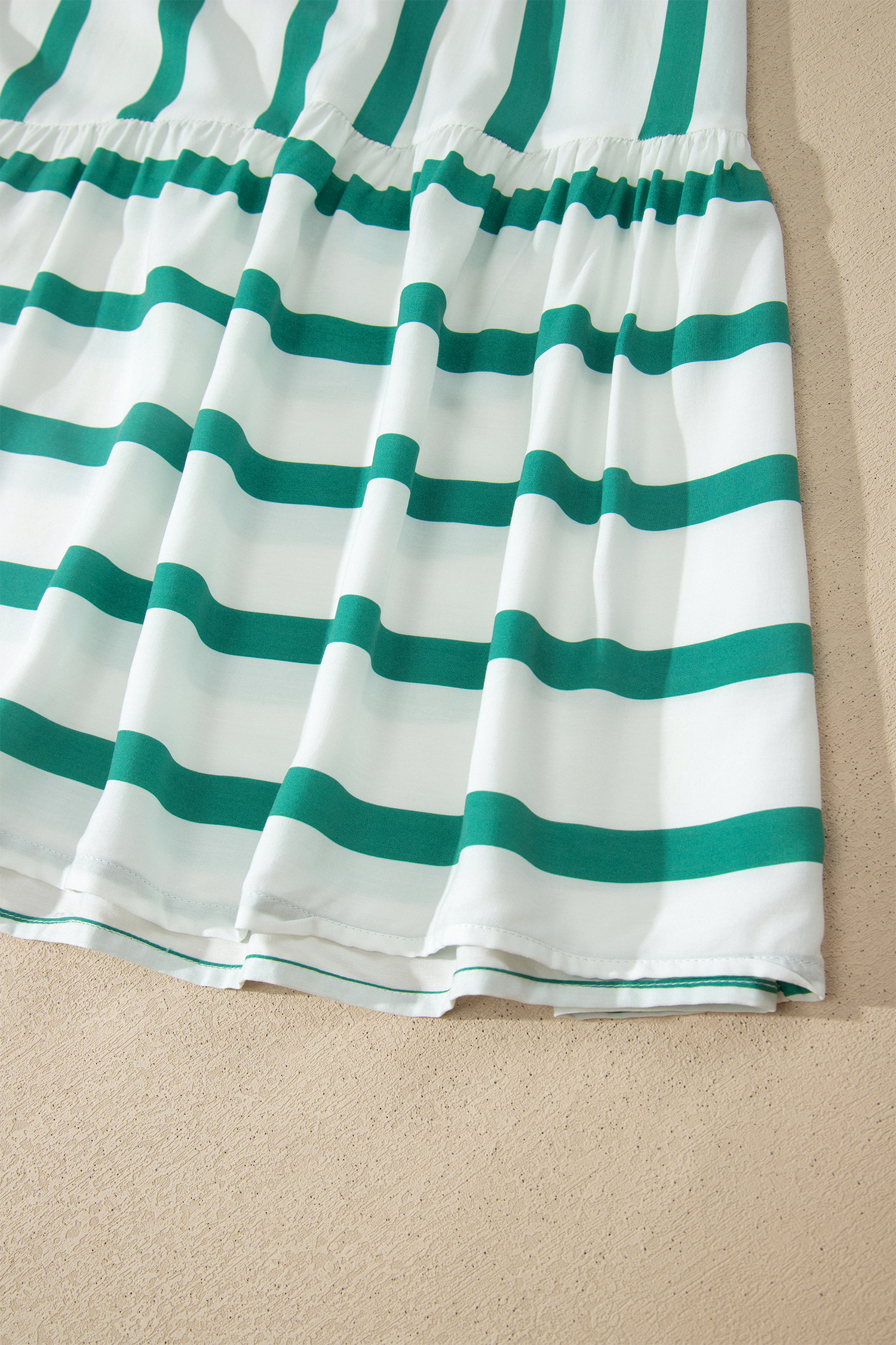 Green Stripe Ricrac Trim Notched Neck Half Sleeve Vacation Dress view 14