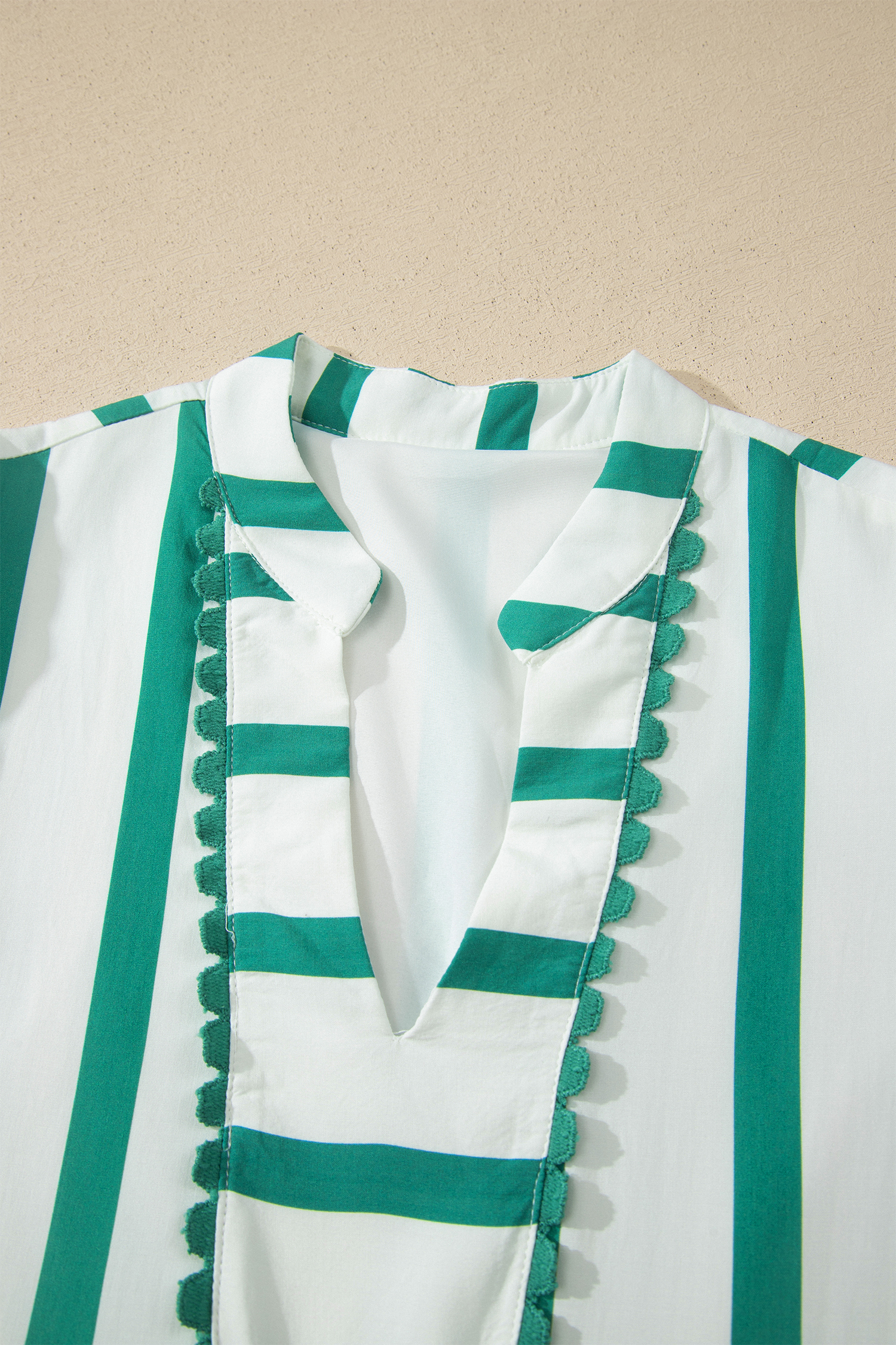 Green Stripe Ricrac Trim Notched Neck Half Sleeve Vacation Dress view 11