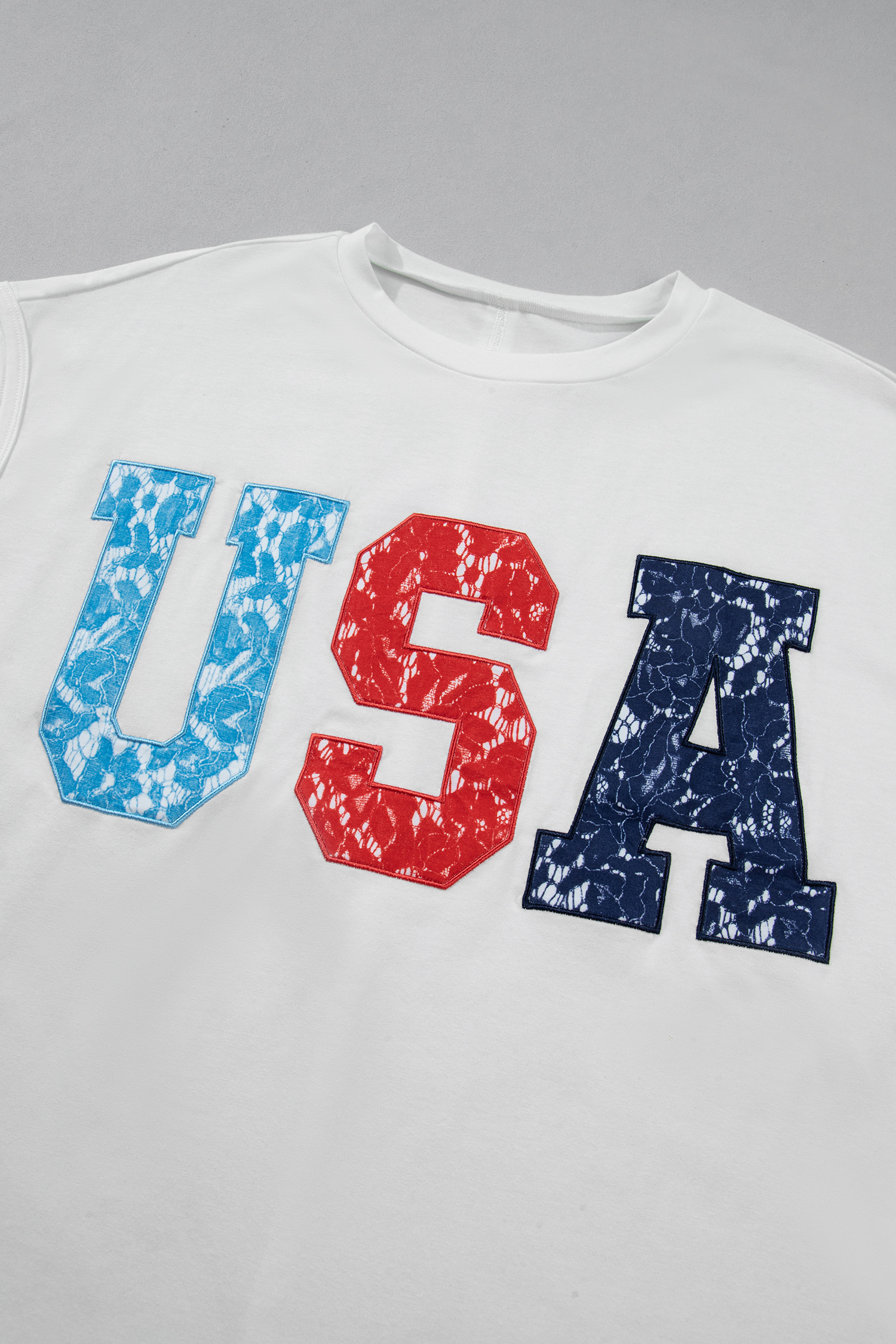 White USA Color Block Letter Printed Dolman Tee view 19