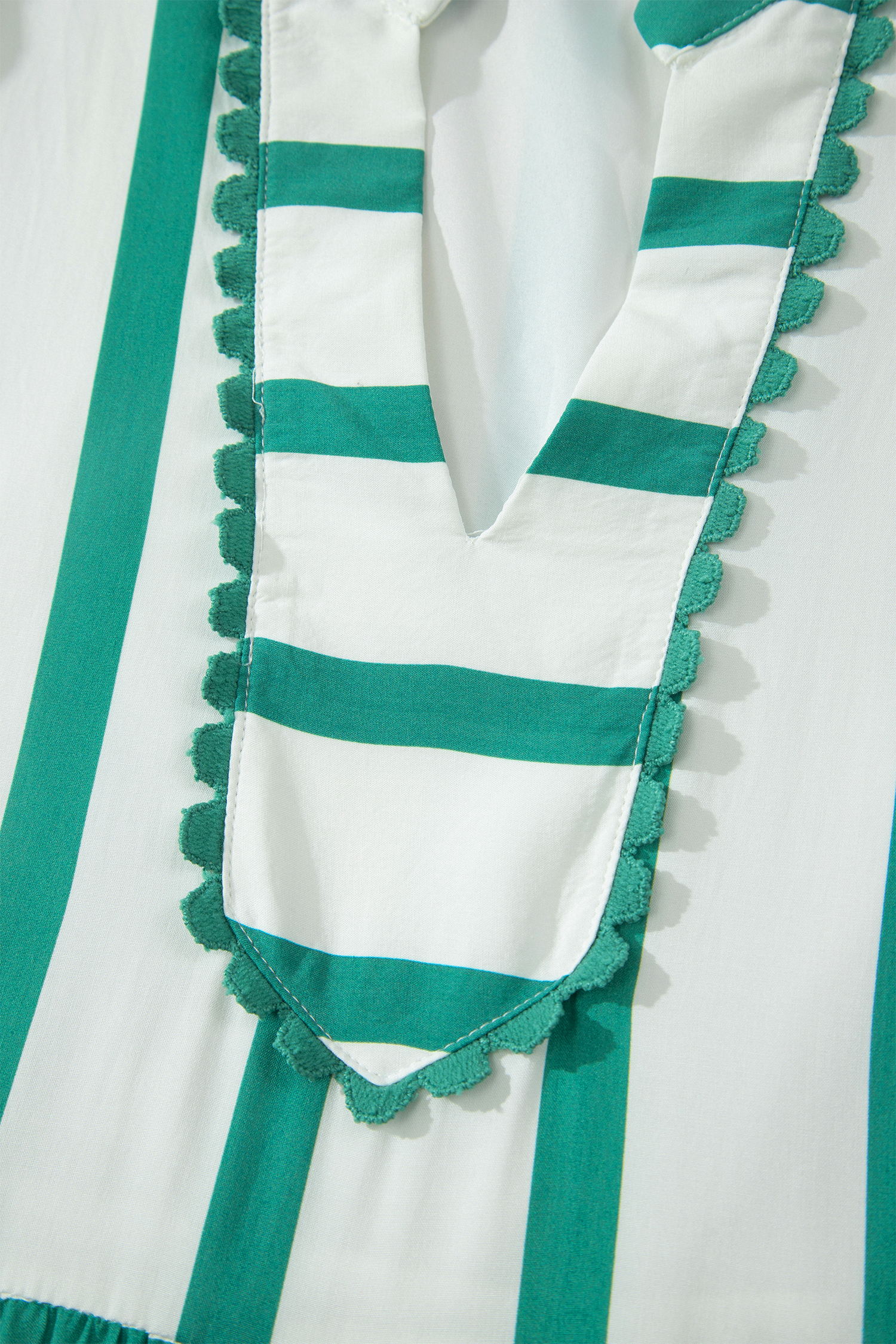 Green Stripe Ricrac Trim Notched Neck Half Sleeve Vacation Dress view 17