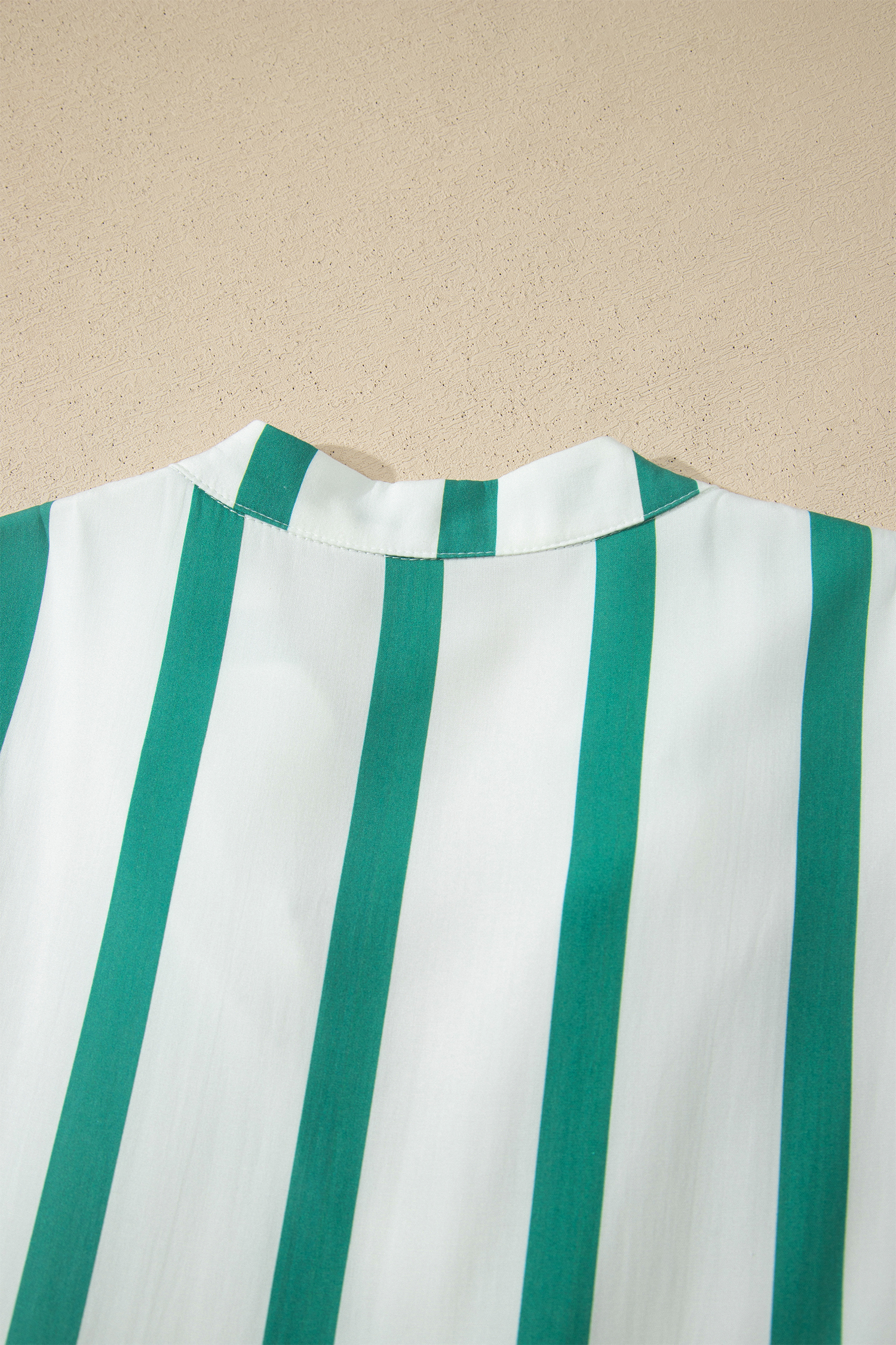 Green Stripe Ricrac Trim Notched Neck Half Sleeve Vacation Dress view 15