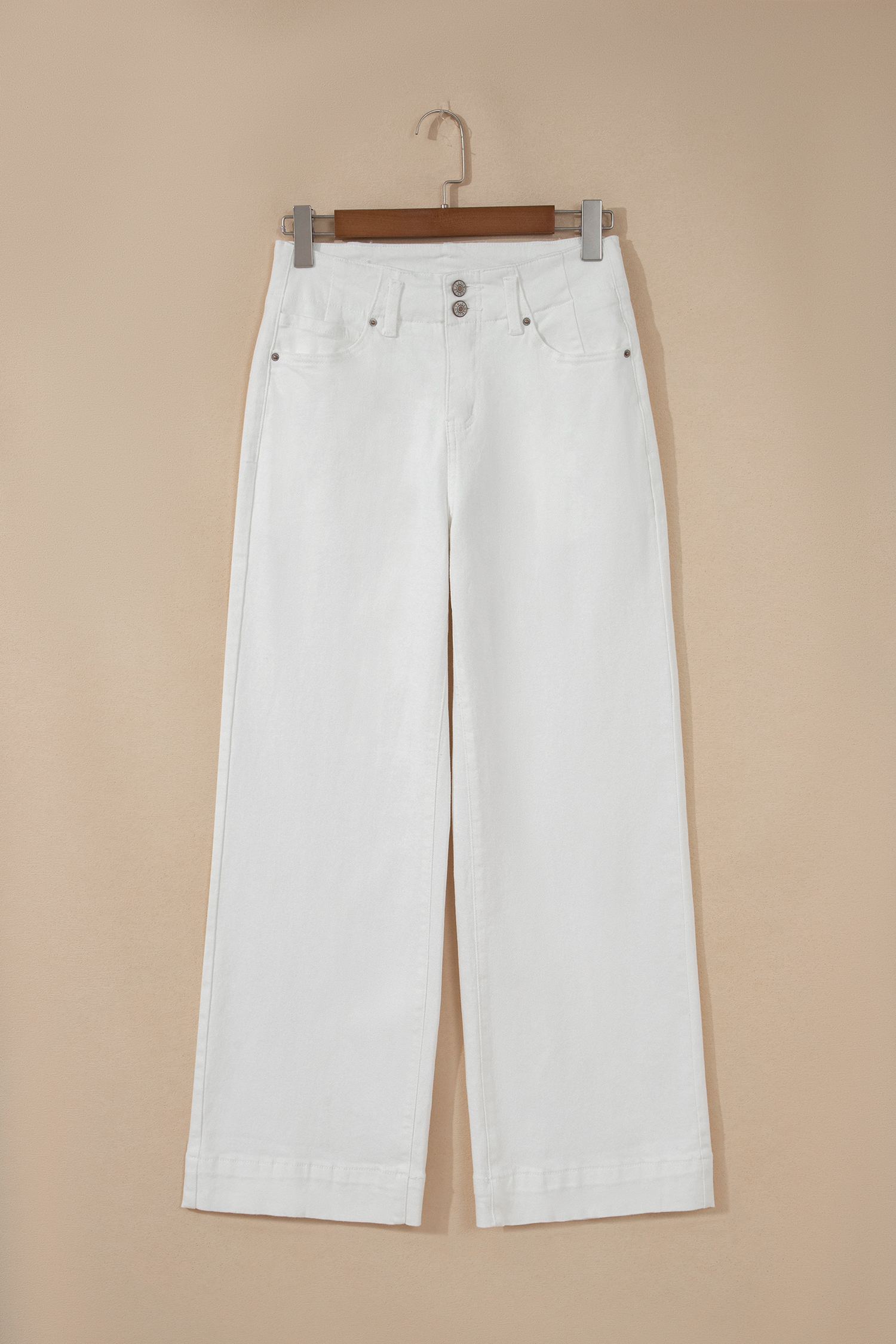 White 2-Button High Waist Wide Leg Jeans view 6